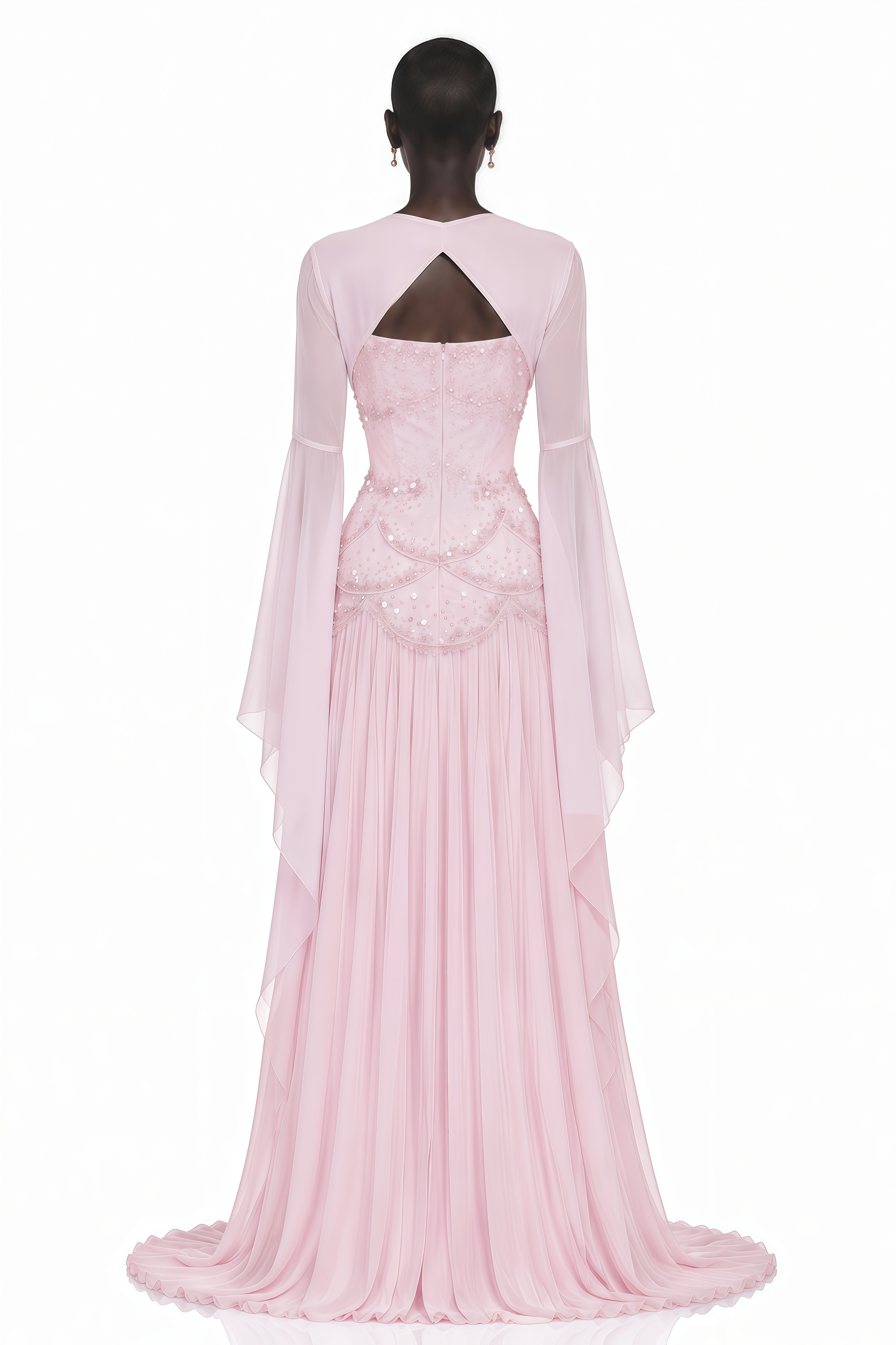 Gaëlle Pink Faux-pearl-embellished Pleated Maxi Dress