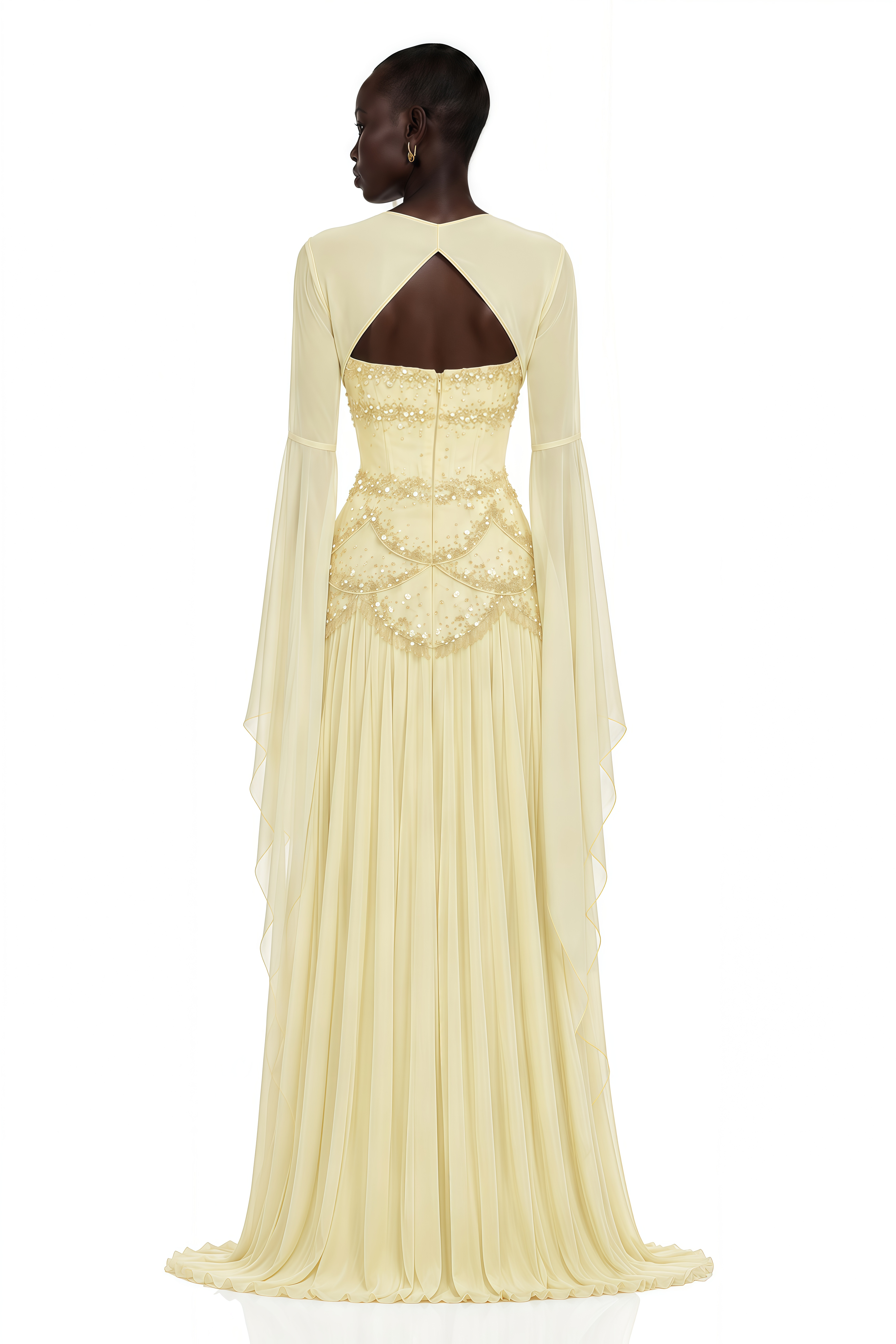 Gaëlle Yellow Faux-pearl-embellished Pleated Maxi Dress