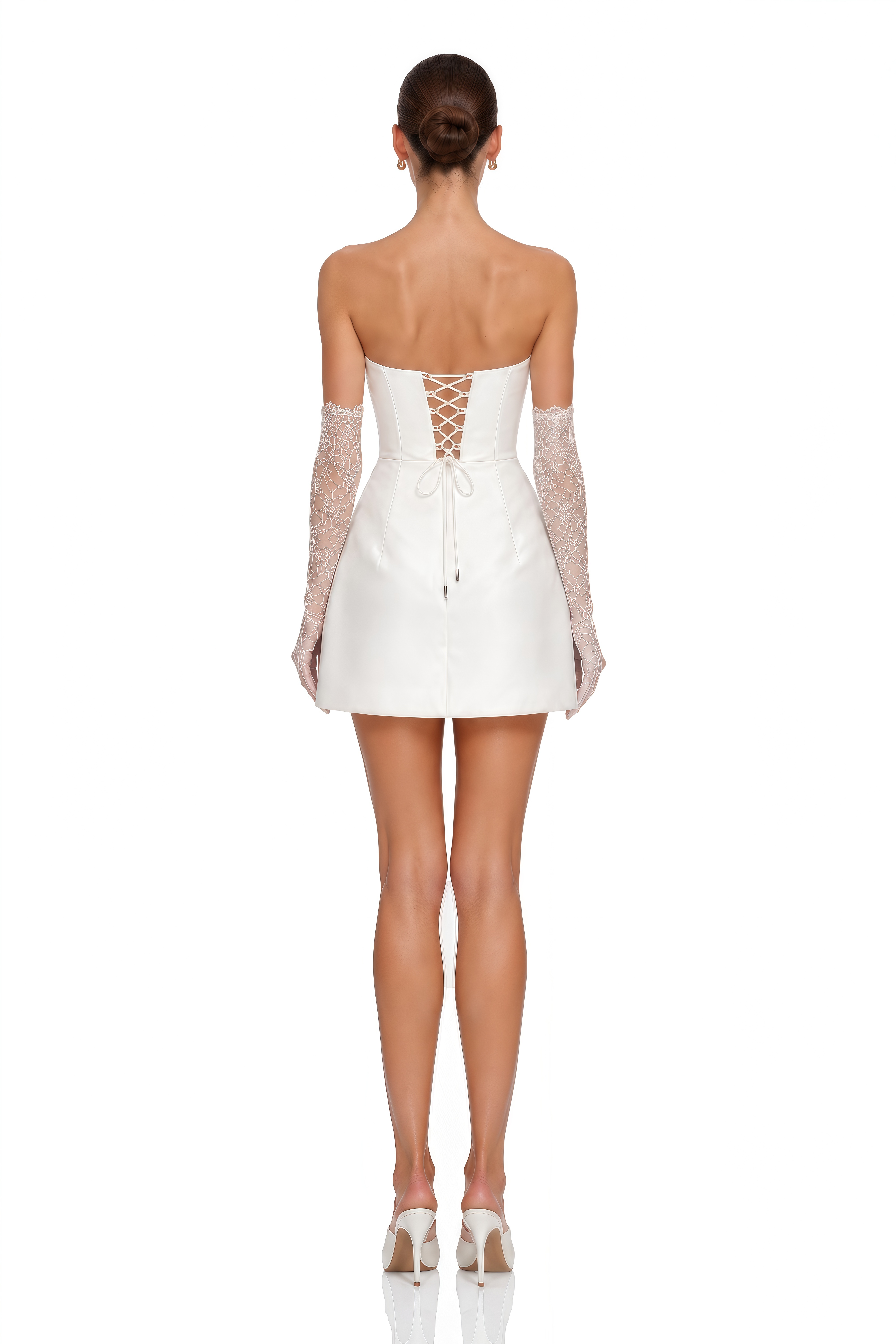 Geneva White Satin Beaded Corset & Mini Skirt Set