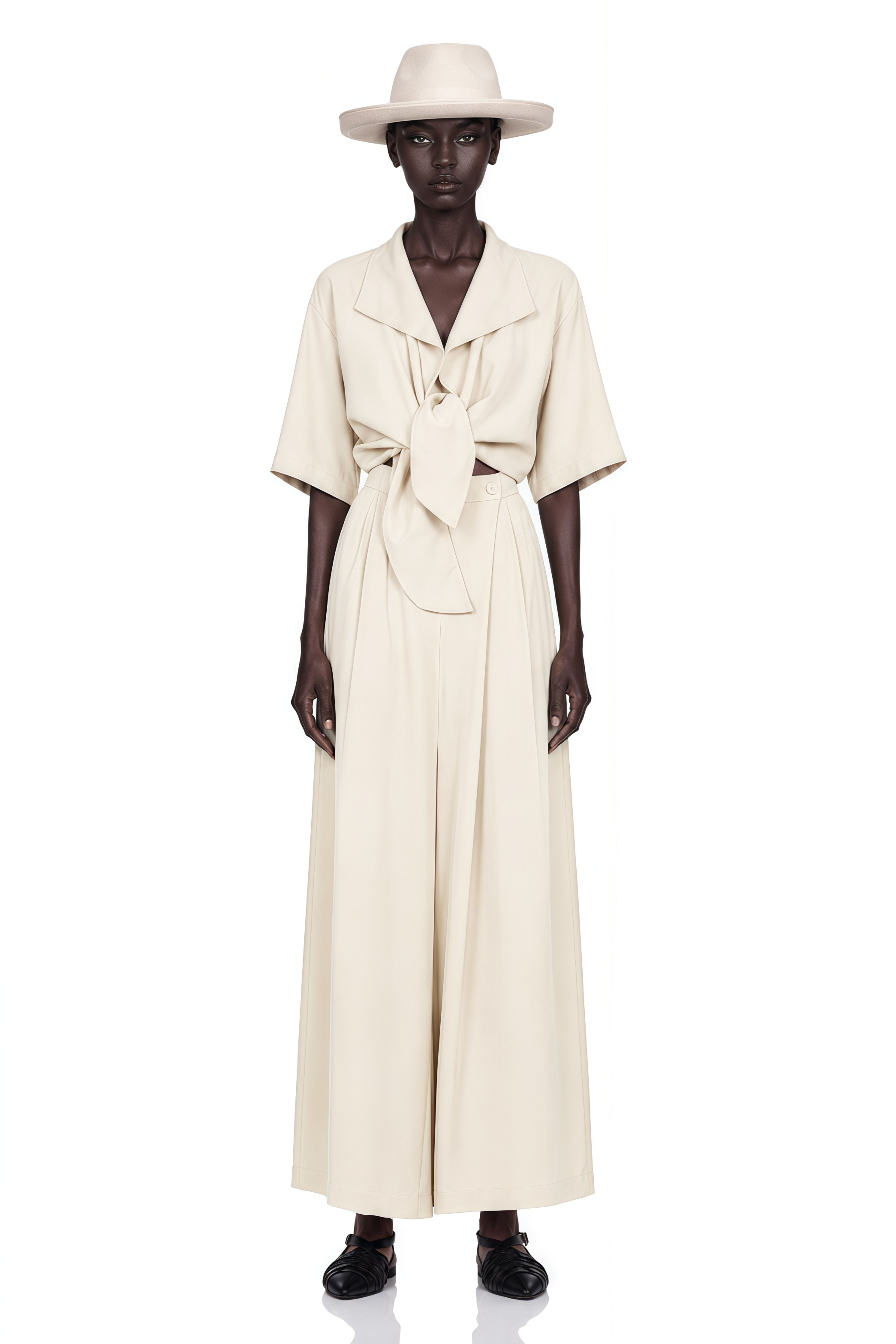 Georgia Beige Tie-Front Short Sleeve Top & Skirt Set
