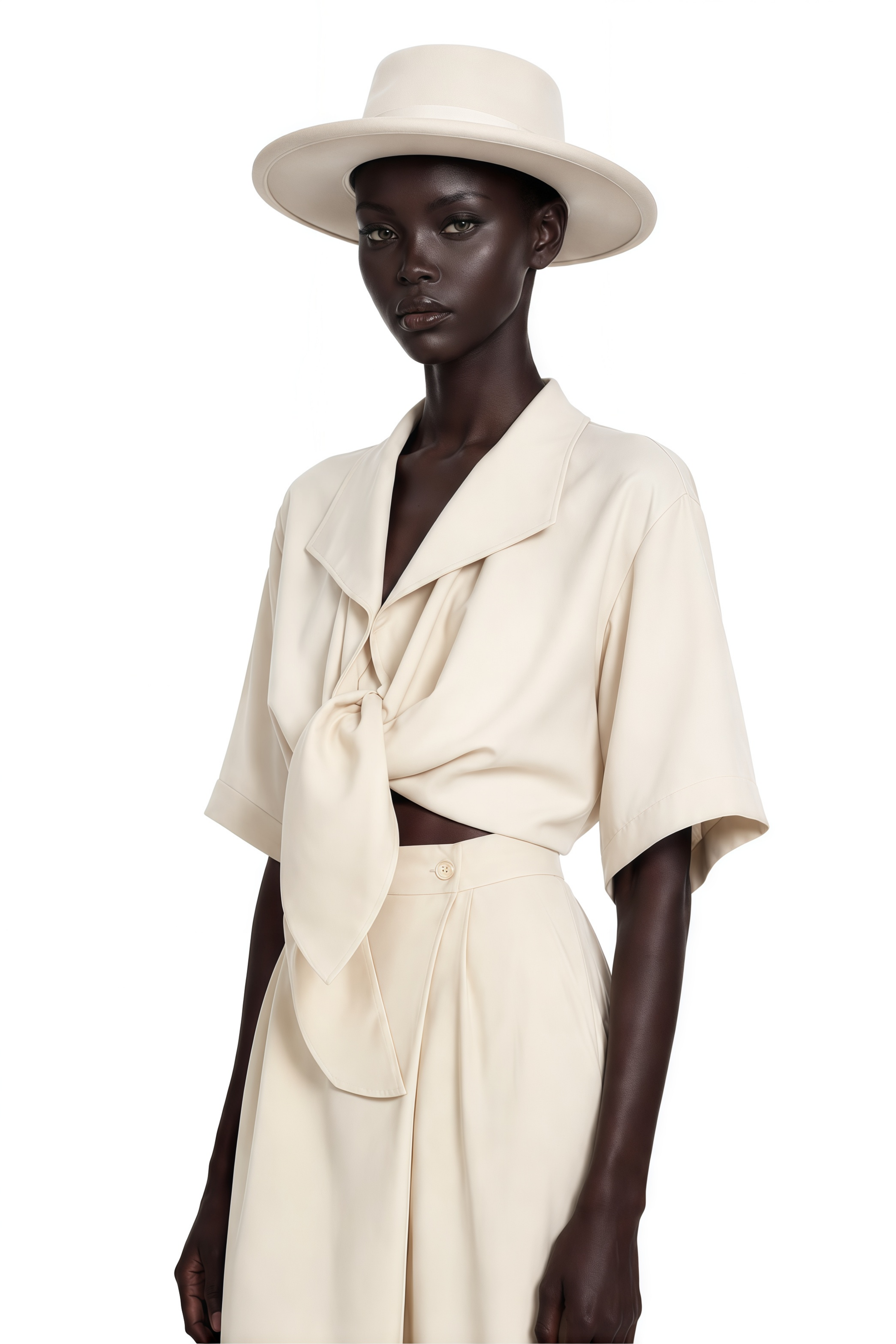 Georgia Beige Tie-Front Short Sleeve Top & Skirt Set