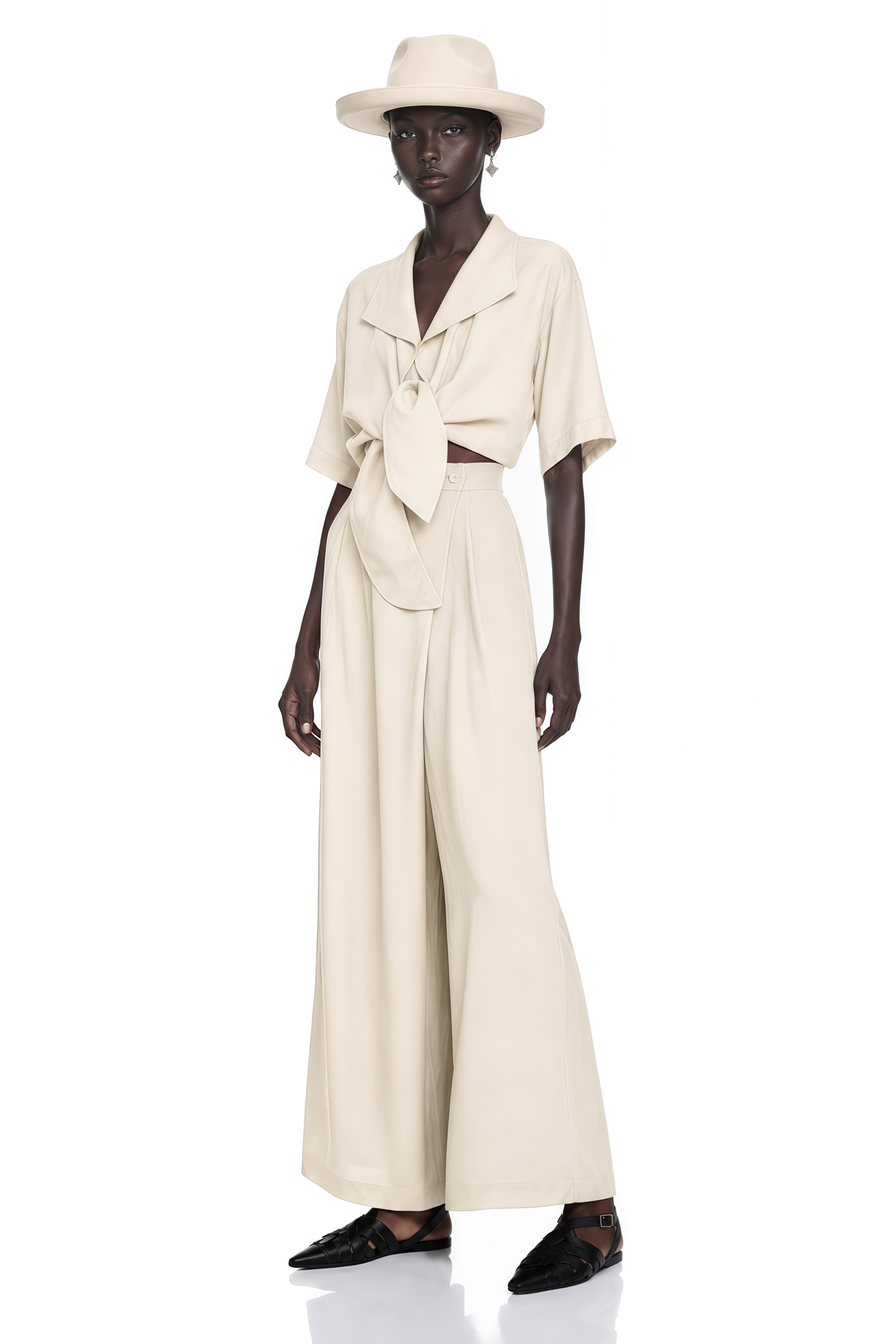 Georgia Beige Tie-Front Short Sleeve Top & Skirt Set
