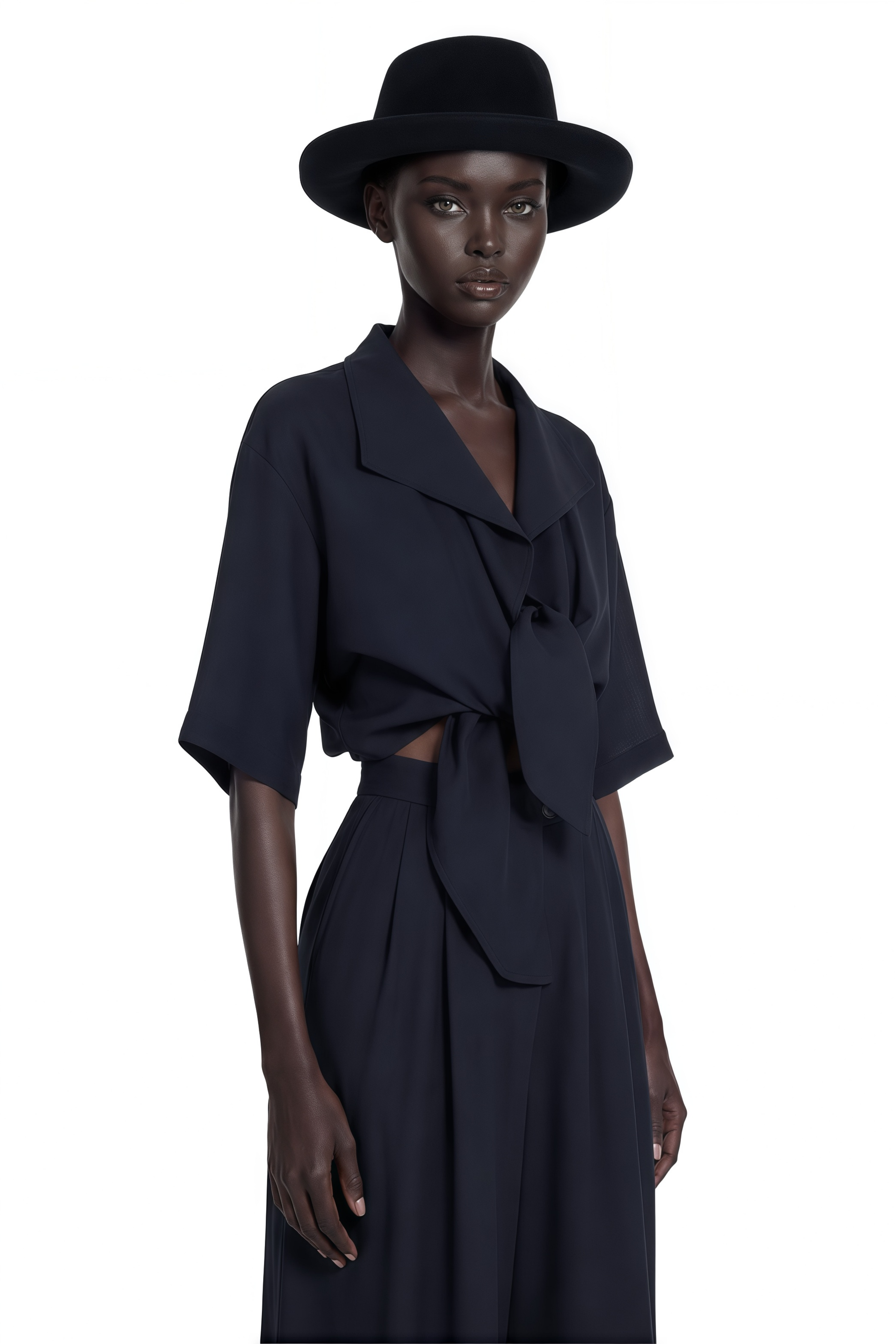 Georgia Navy Blue Tie-Front Short Sleeve Top & Skirt Set