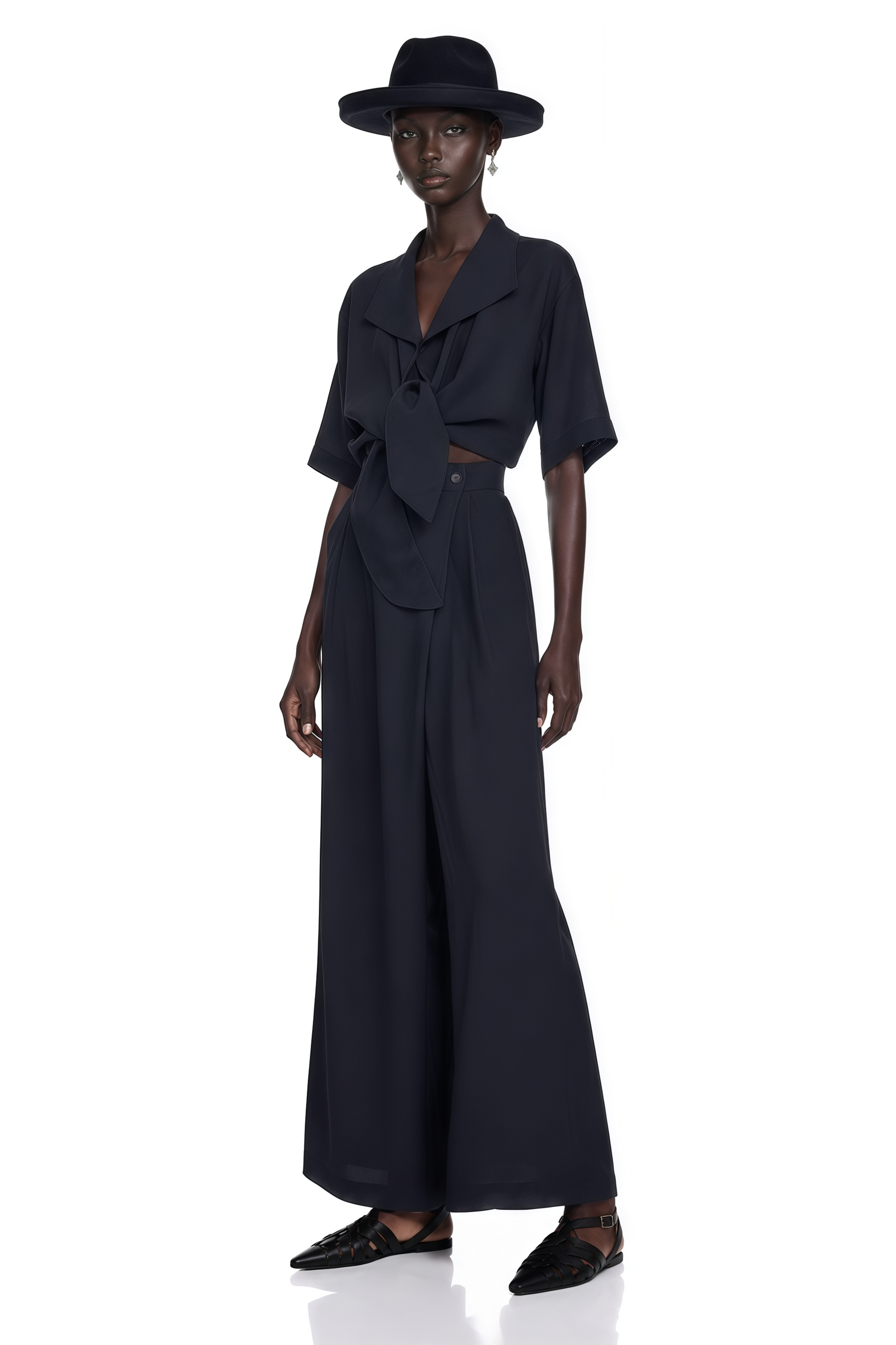 Georgia Navy Blue Tie-Front Short Sleeve Top & Skirt Set