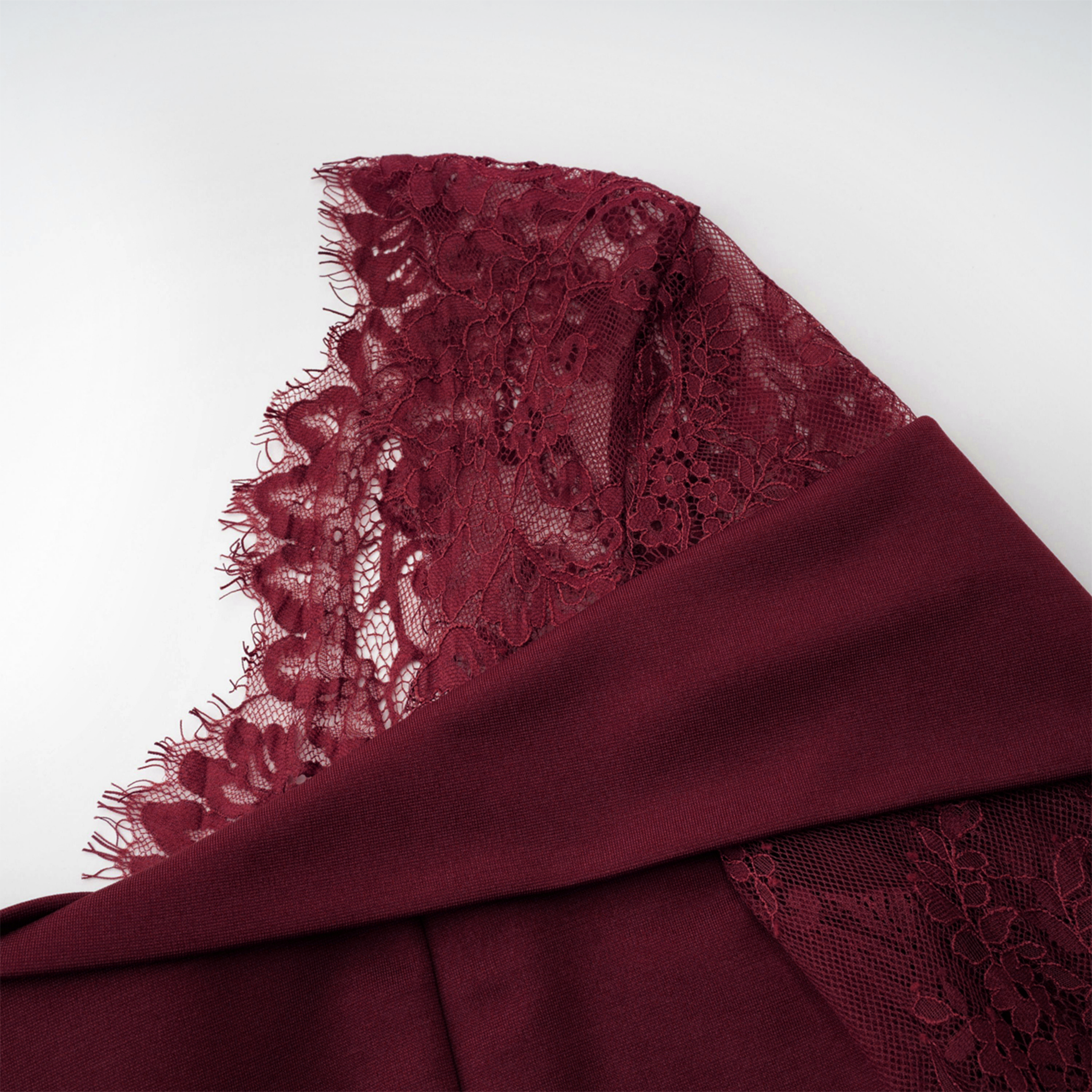 Burgundy off-the-shoulder maxi gown with sheer lace long sleeves