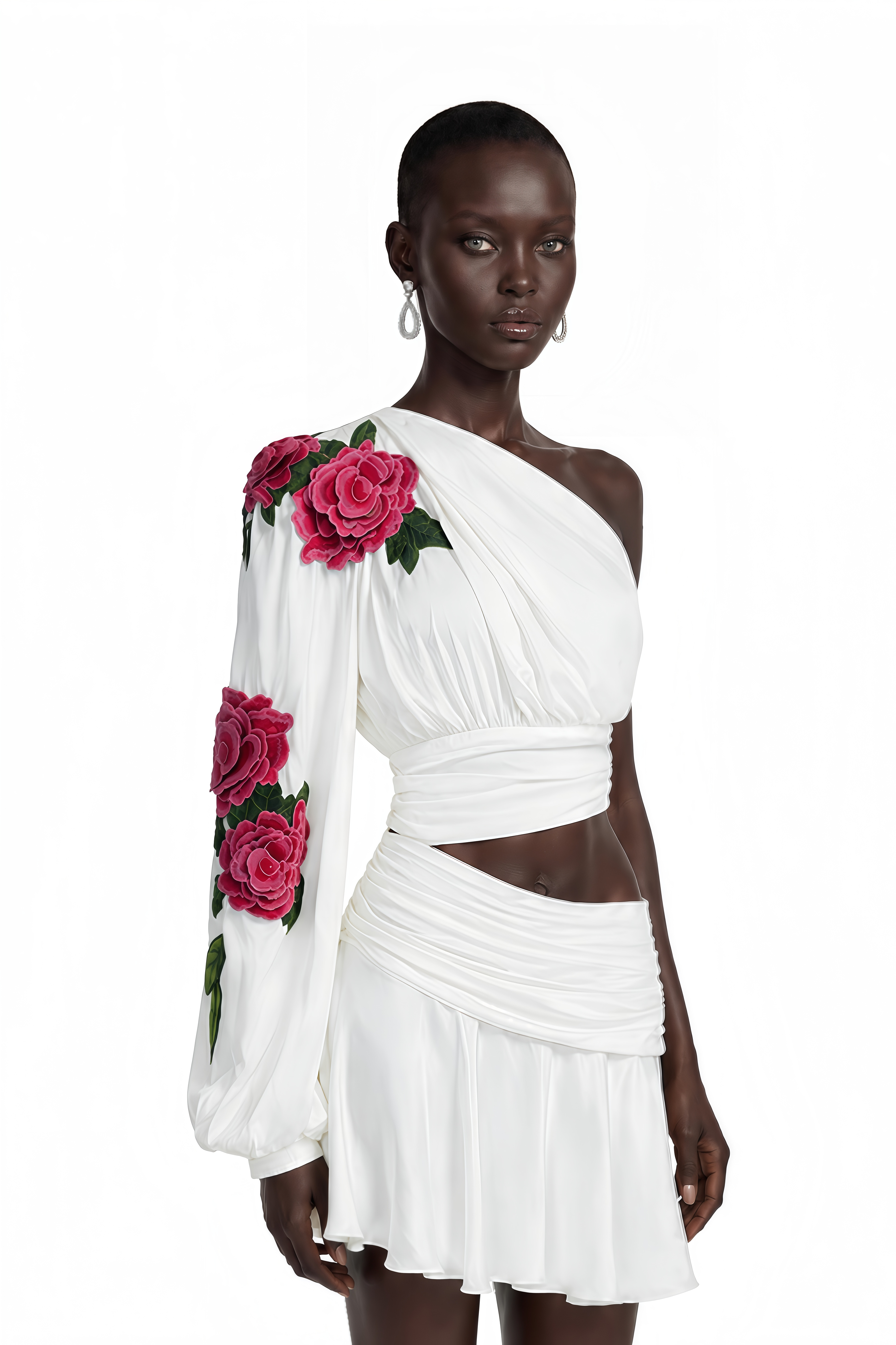 Georgina White Floral Appliqué Asymmetrical Mini Dress