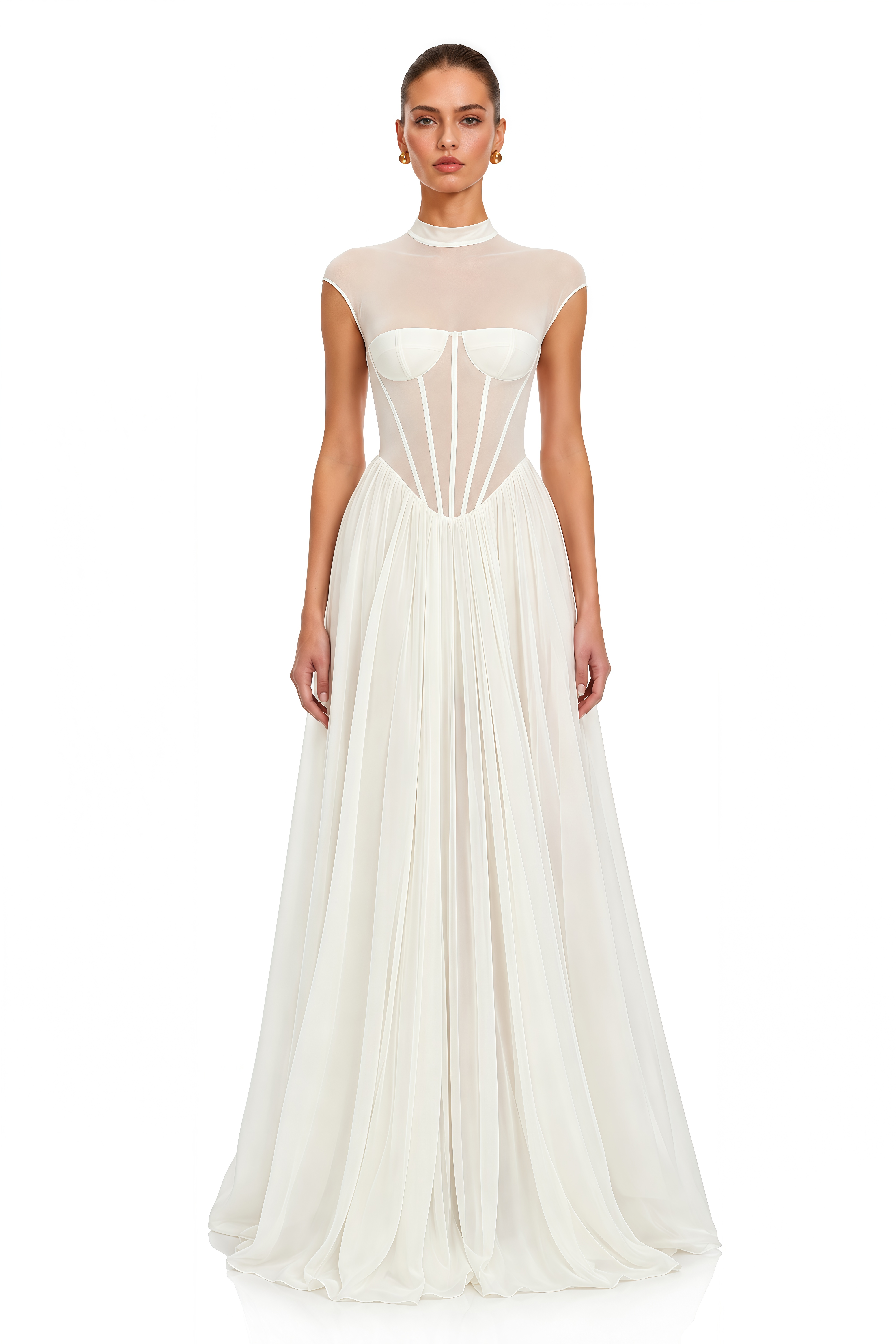 Ghazal White Sheer Corset Tulle Maxi Dress
