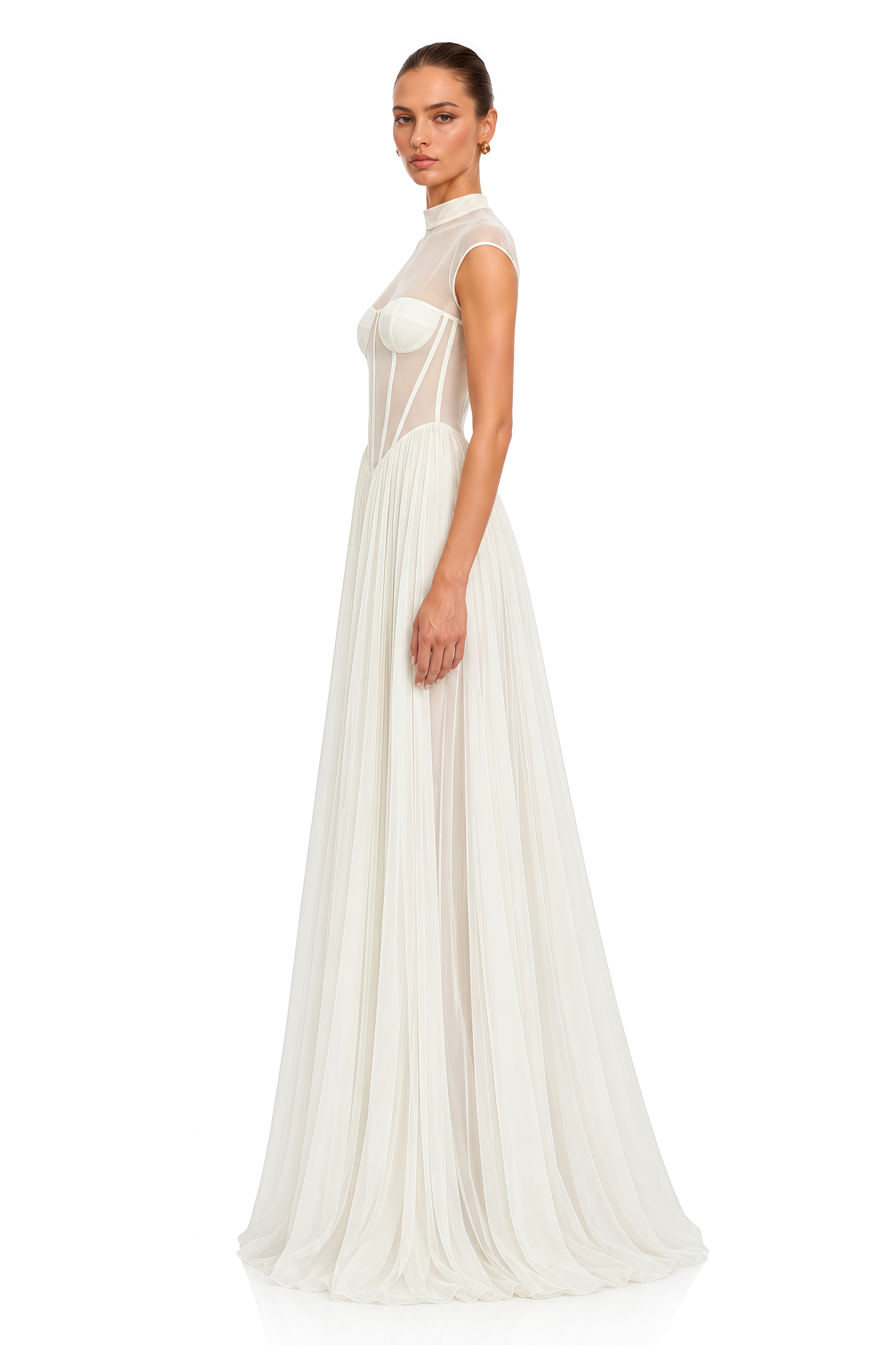 Ghazal White Sheer Corset Tulle Maxi Dress