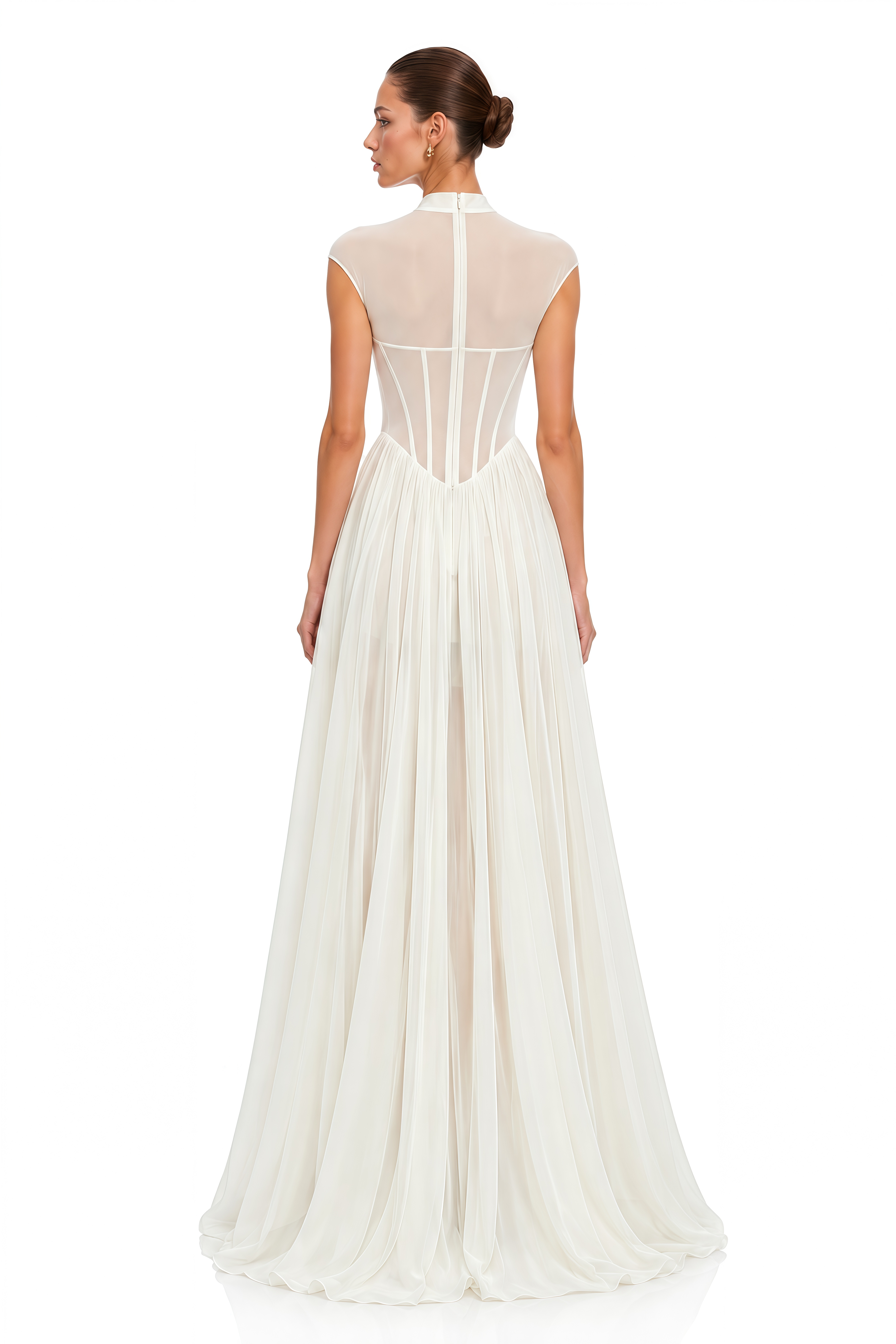 Ghazal White Sheer Corset Tulle Maxi Dress