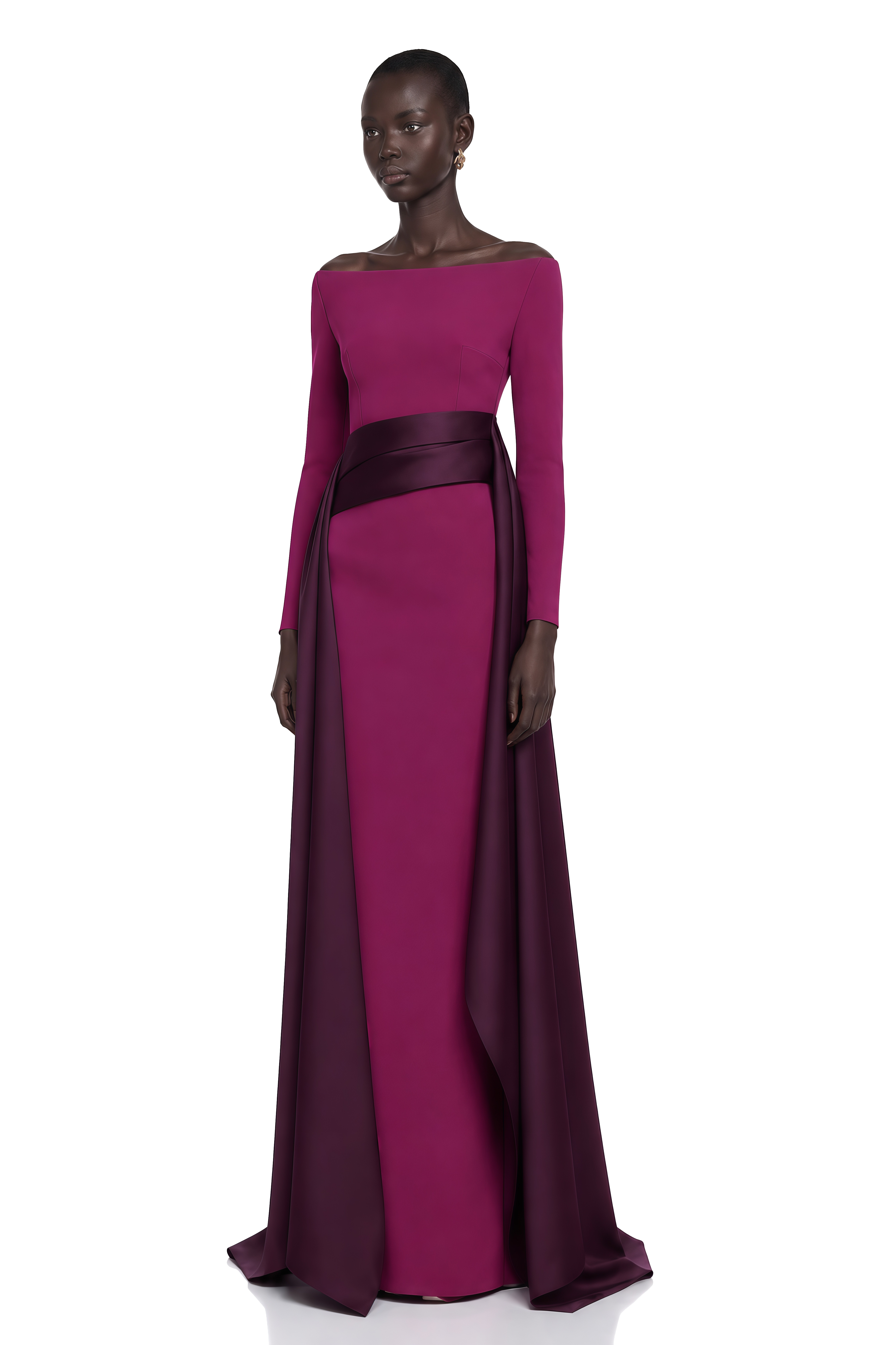 Ginevra Magenta Draped Stain Panel Maxi Gown – Miss Rosier