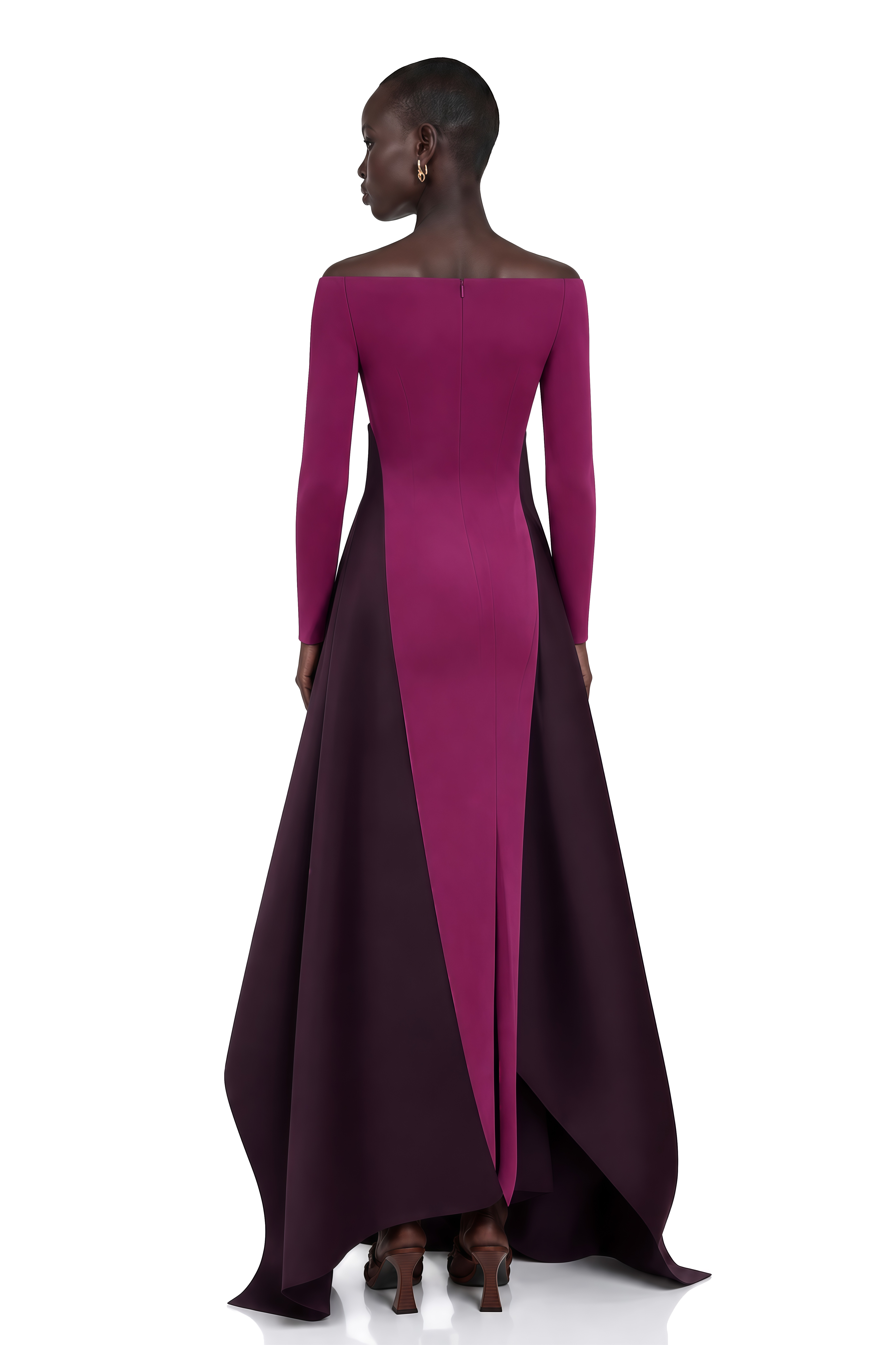 Ginevra Magenta Draped Stain Panel Maxi Gown