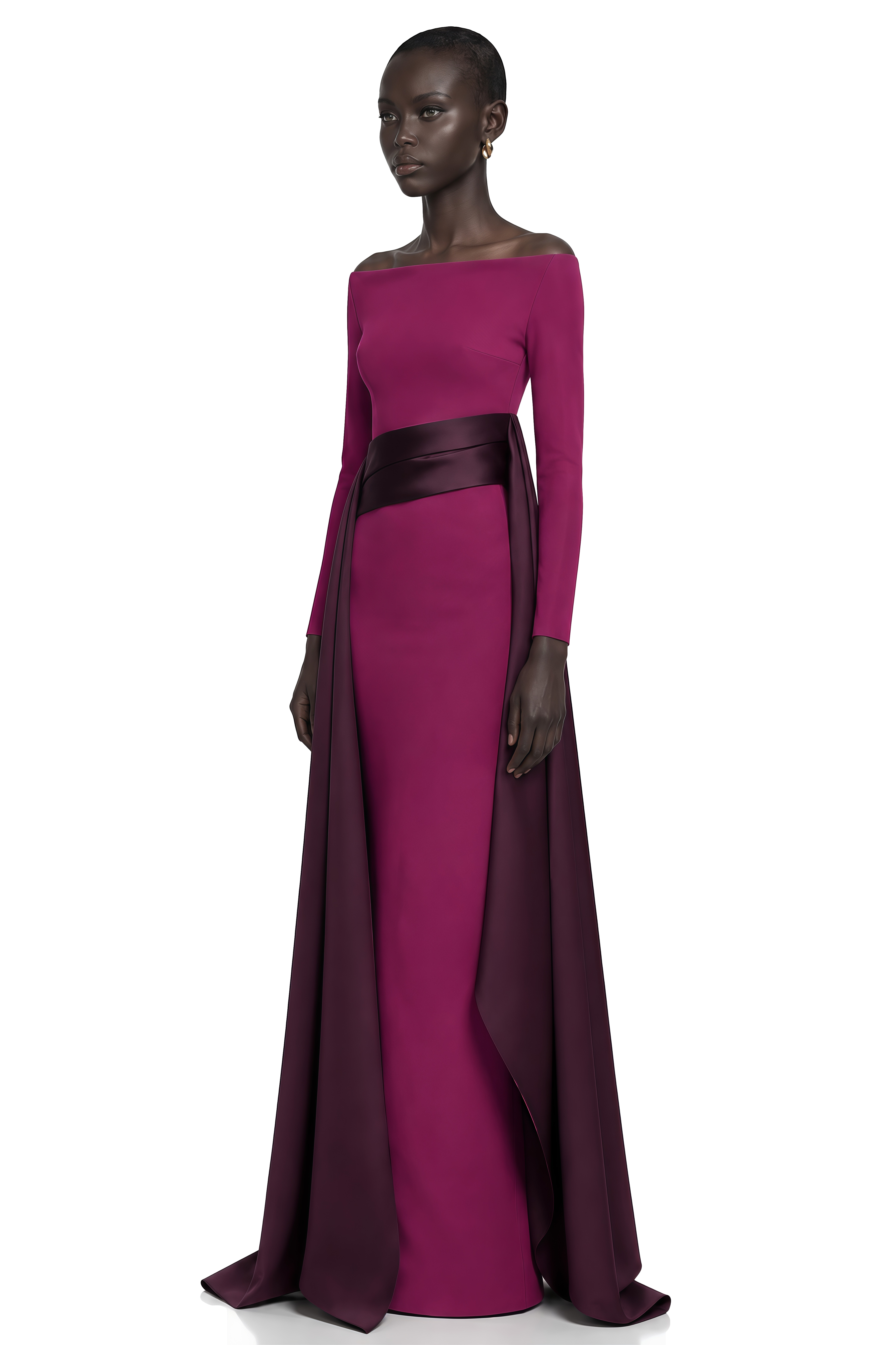 Ginevra Magenta Draped Stain Panel Maxi Gown