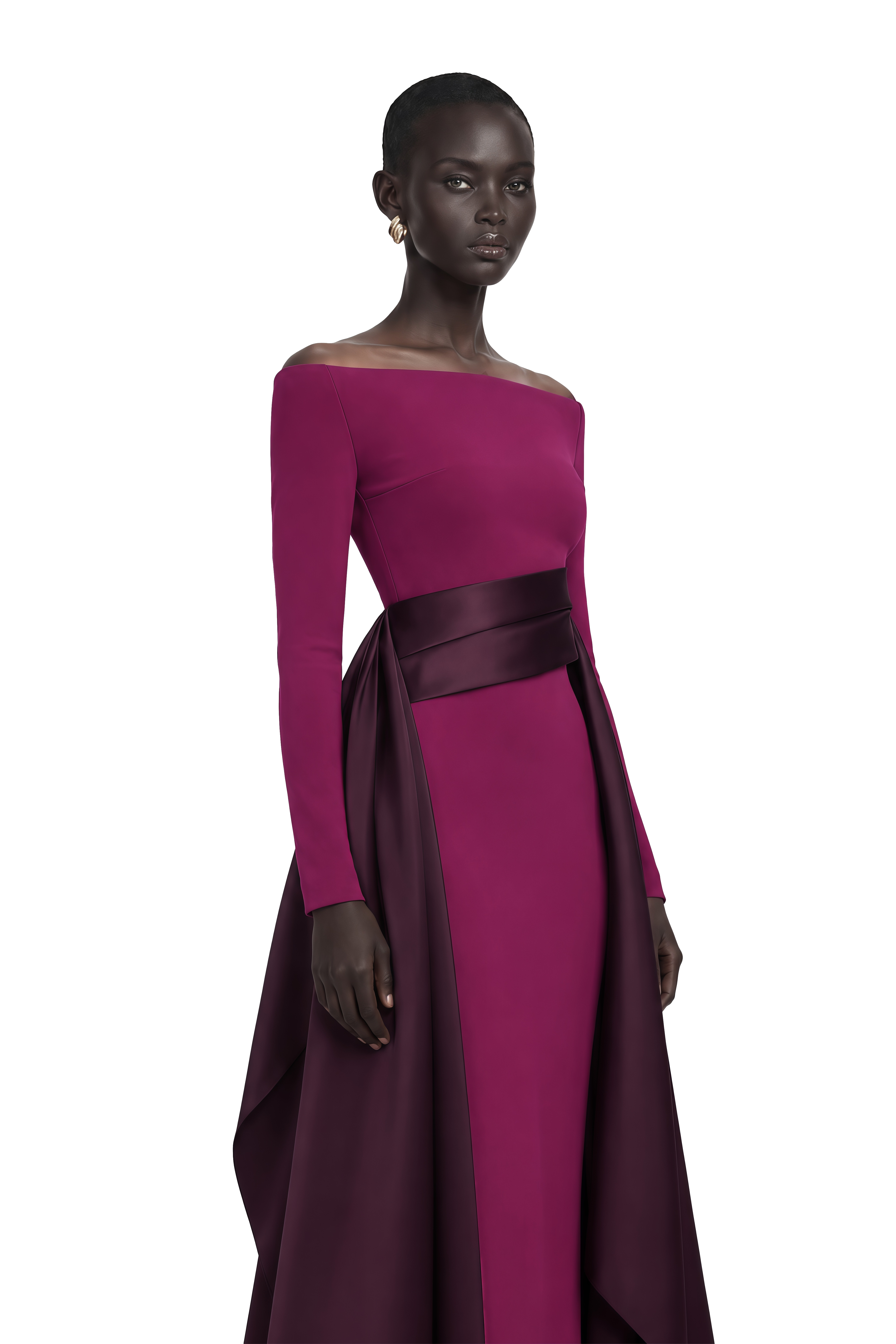 Ginevra Magenta Draped Stain Panel Maxi Gown