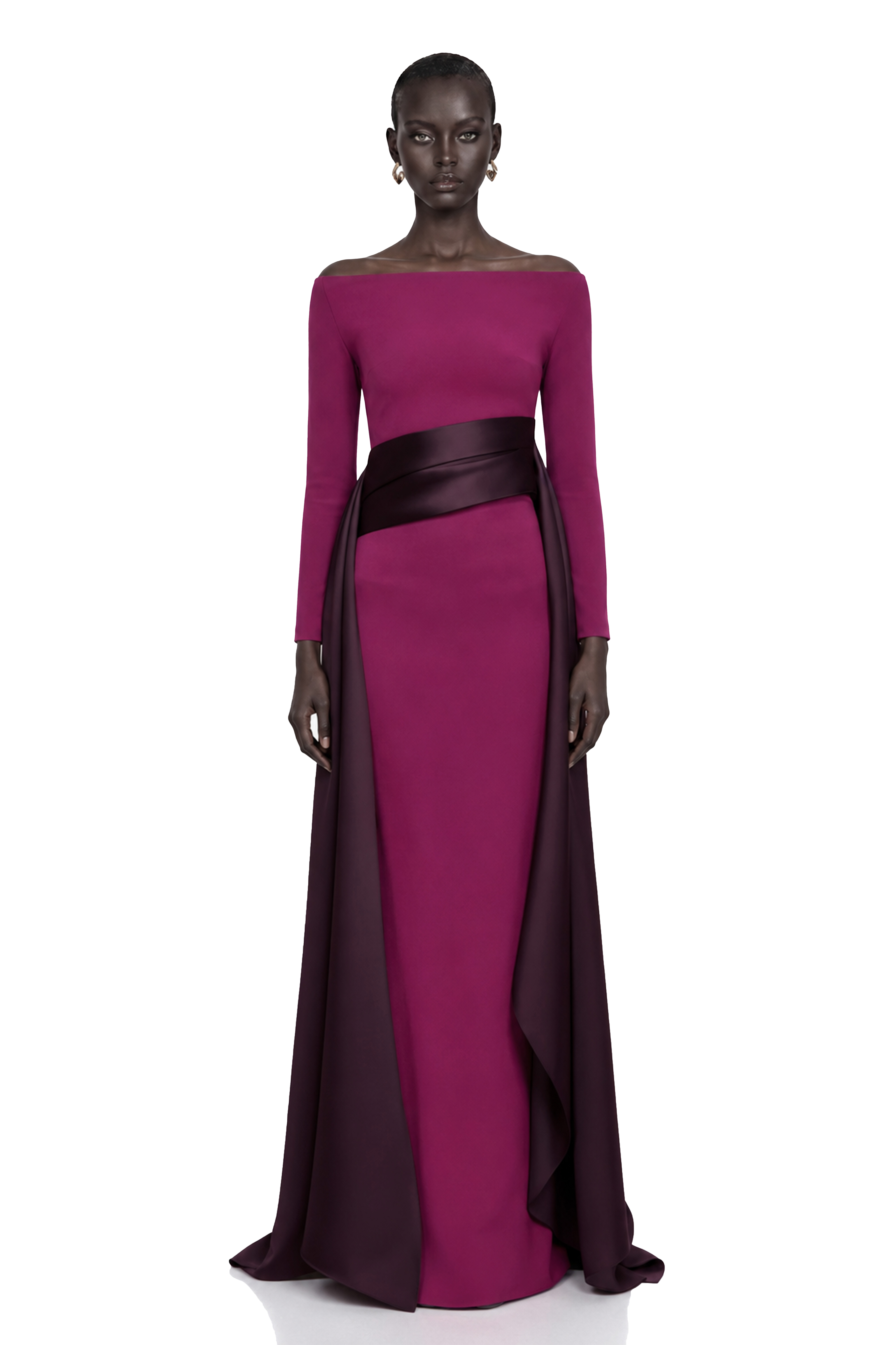 Ginevra Magenta Draped Stain Panel Maxi Gown