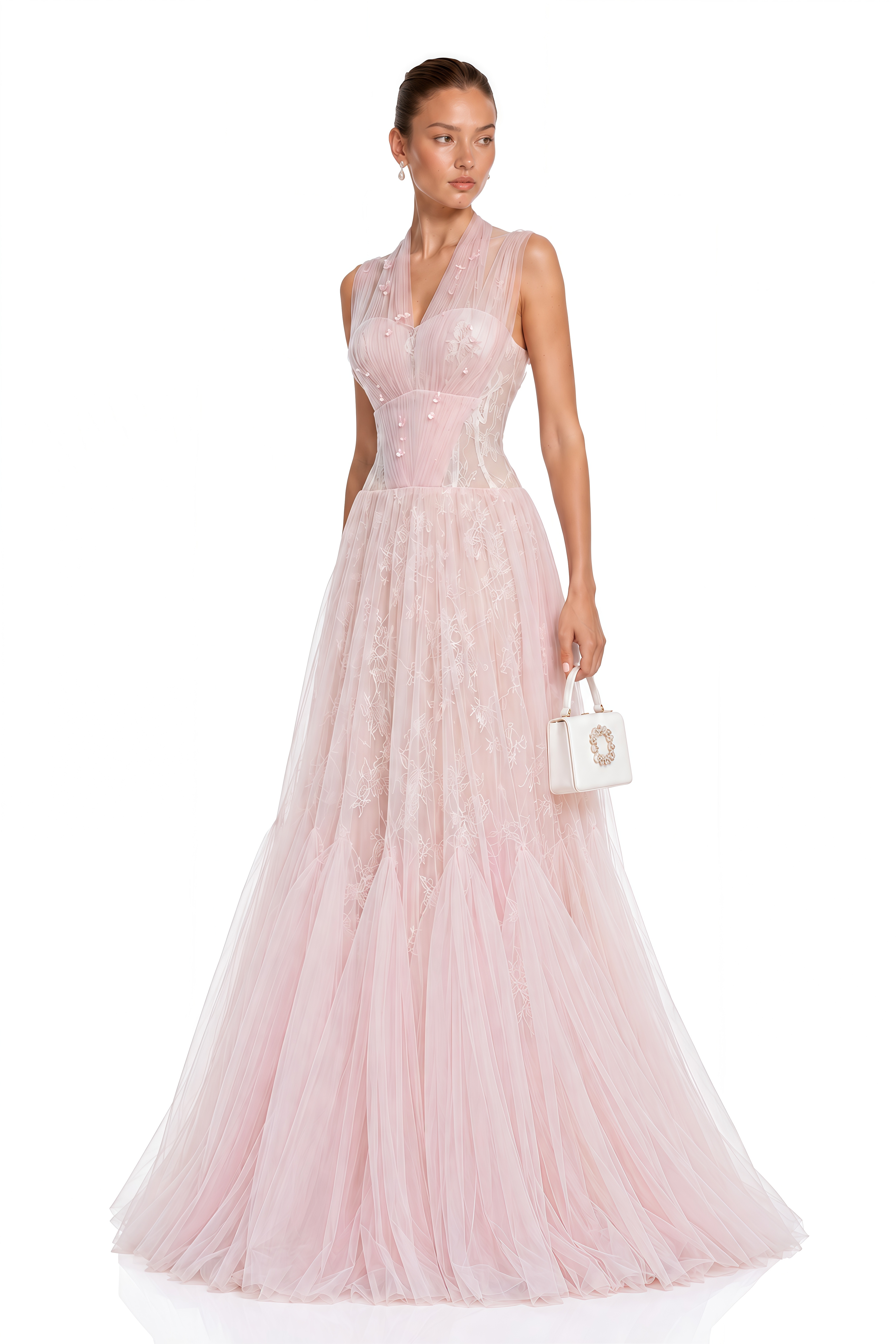 Ginevra Pink Floral Embroidered Maxi Dress