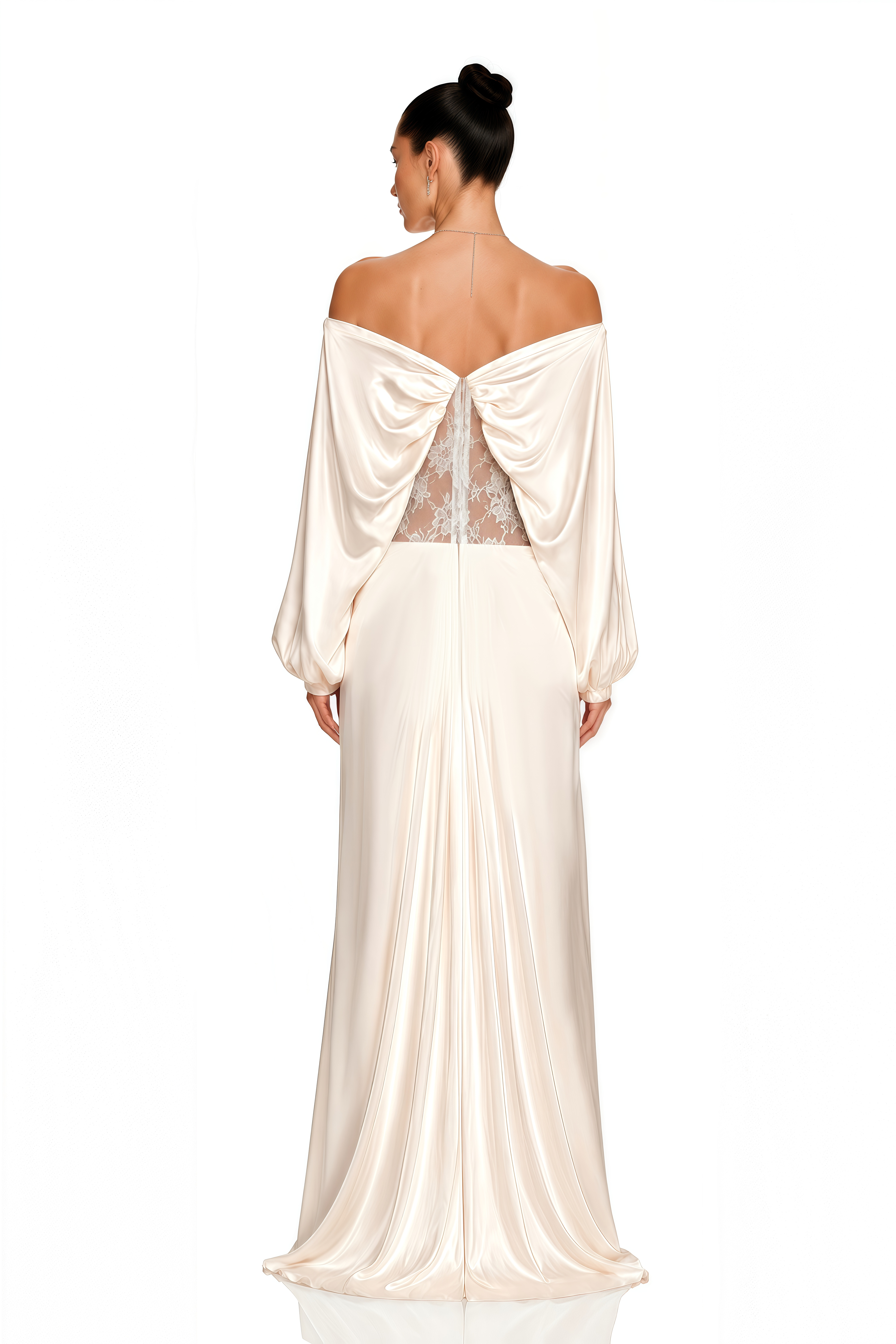 Gioconda White Off Shoulder Maxi Dress with Lace Panels