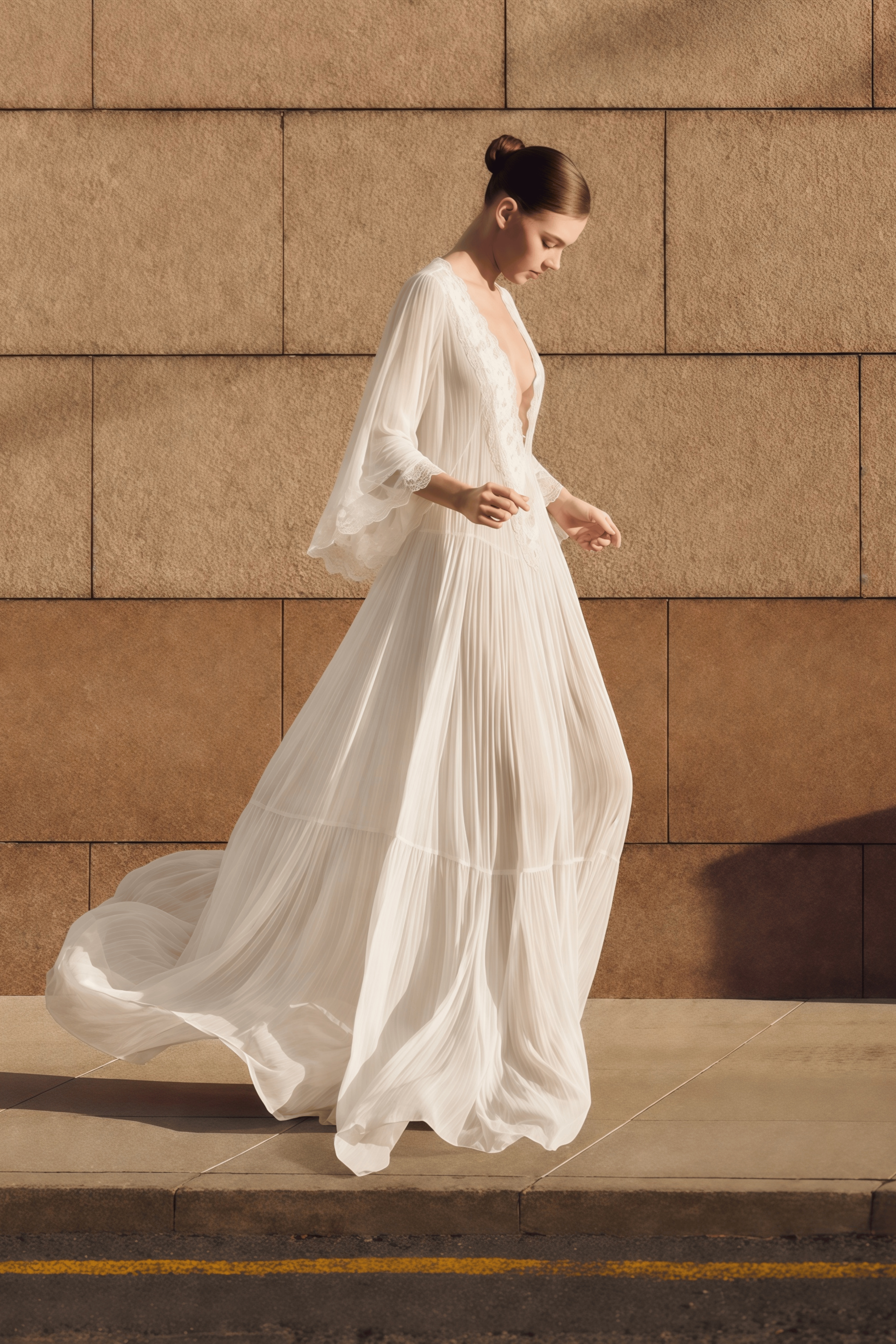 Giovanna White V-Neck Maxi Dress with Lace Trim