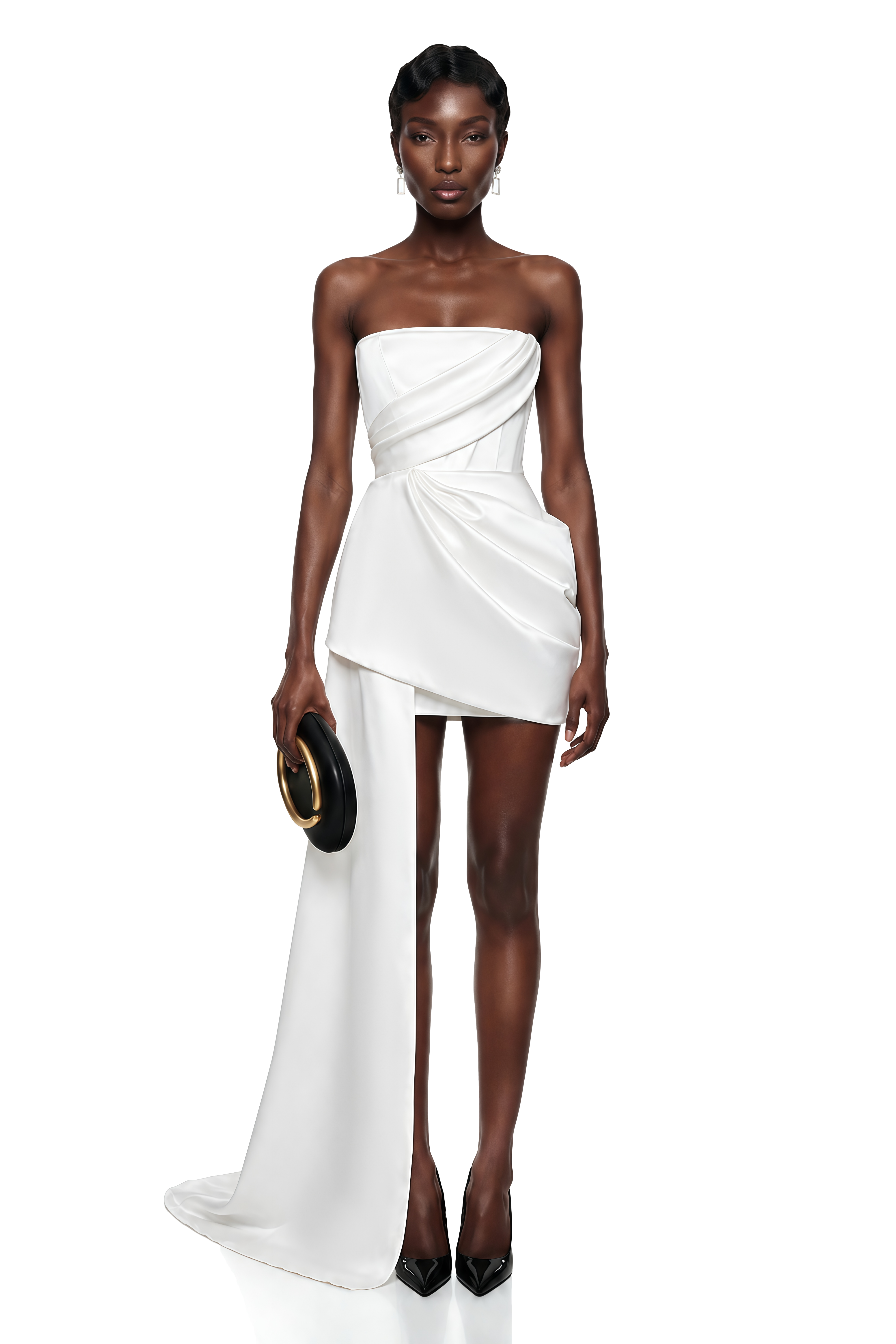Gizem White Asymmetrical Ruched Mini Dress – Miss Rosier