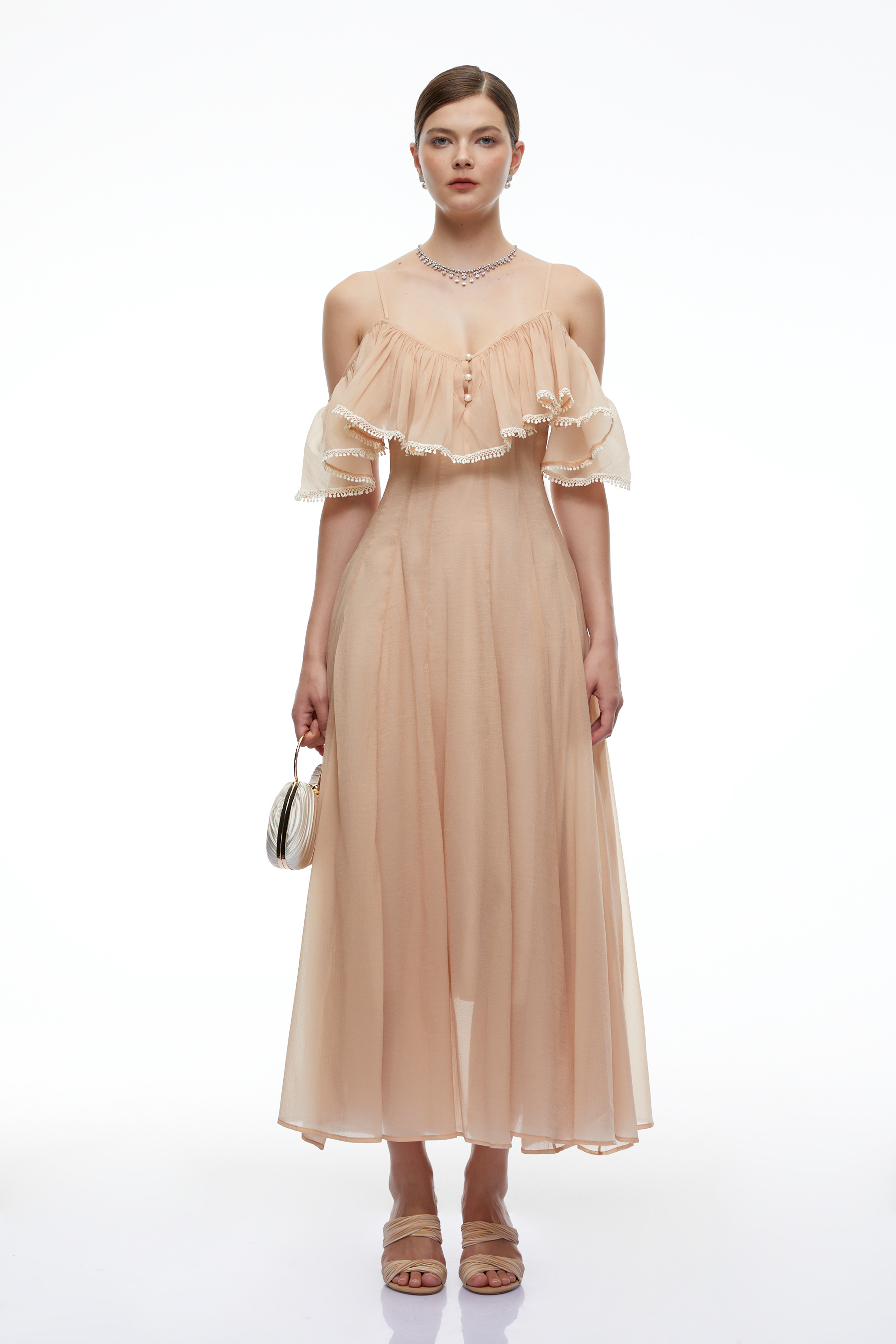 Grace Orange Cold-Shoulder Ruffle Maxi Dress