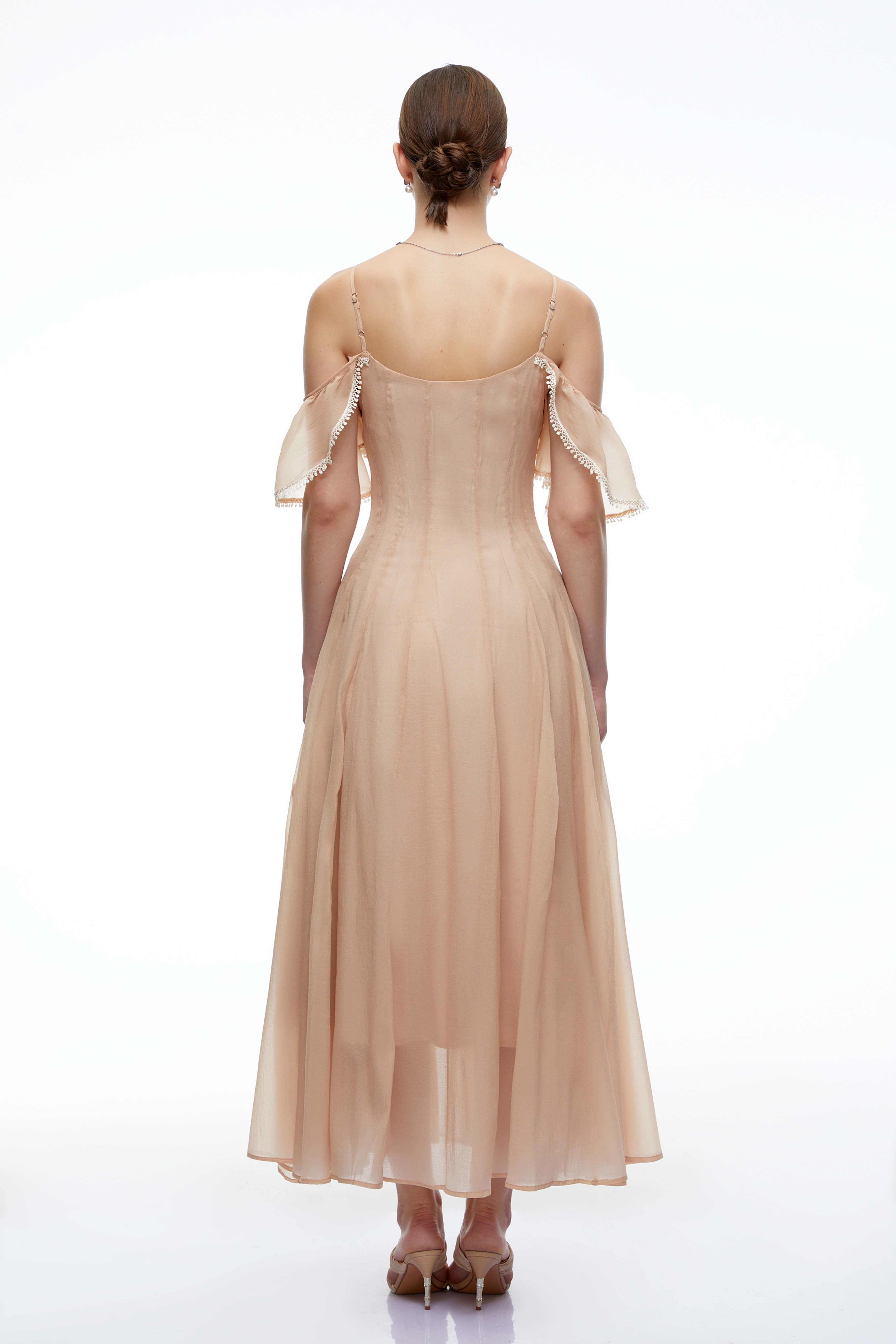 Grace Orange Cold-Shoulder Ruffle Maxi Dress