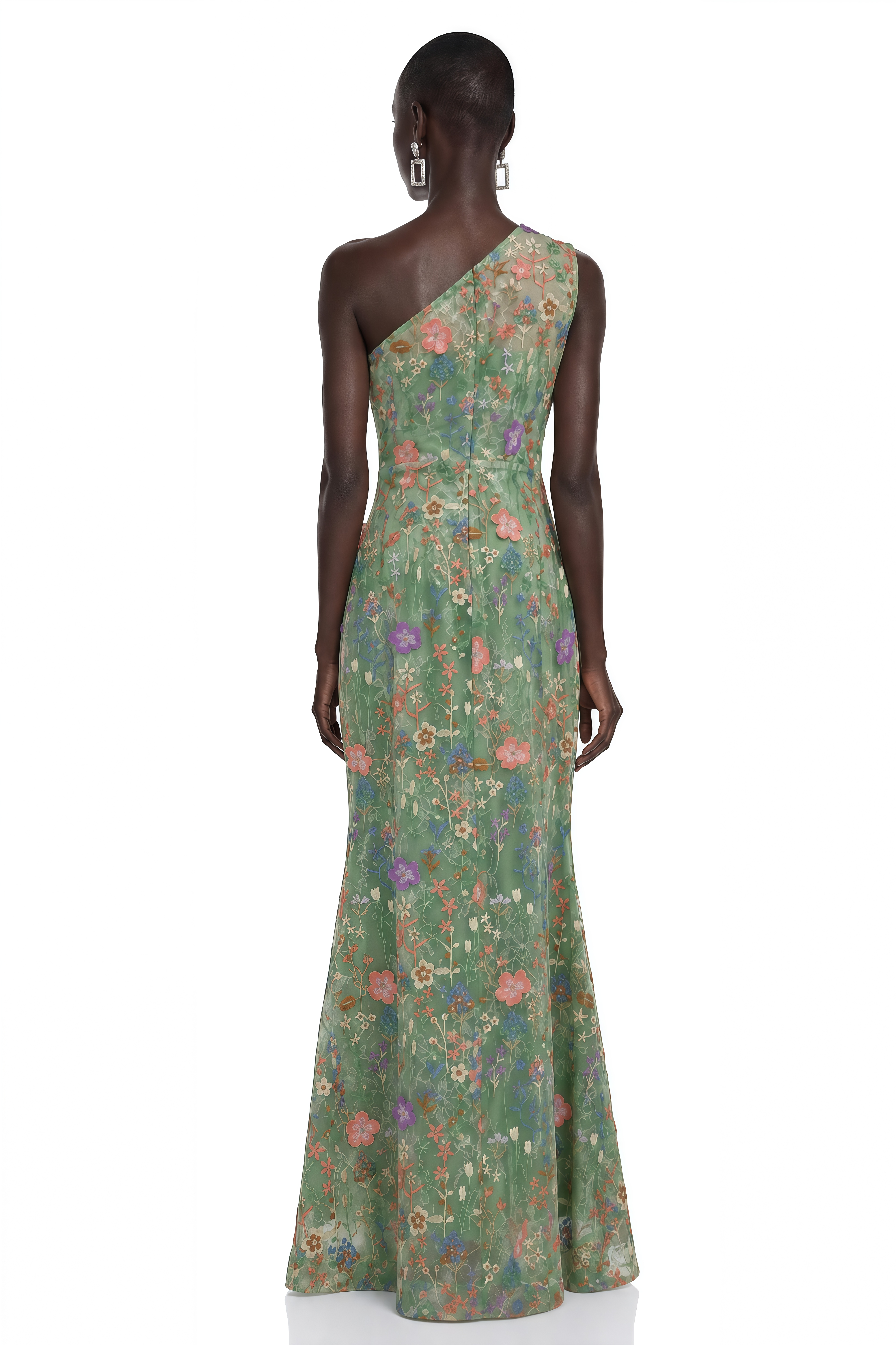 Gwyneira Green Floral One-Shoulder Maxi Dress