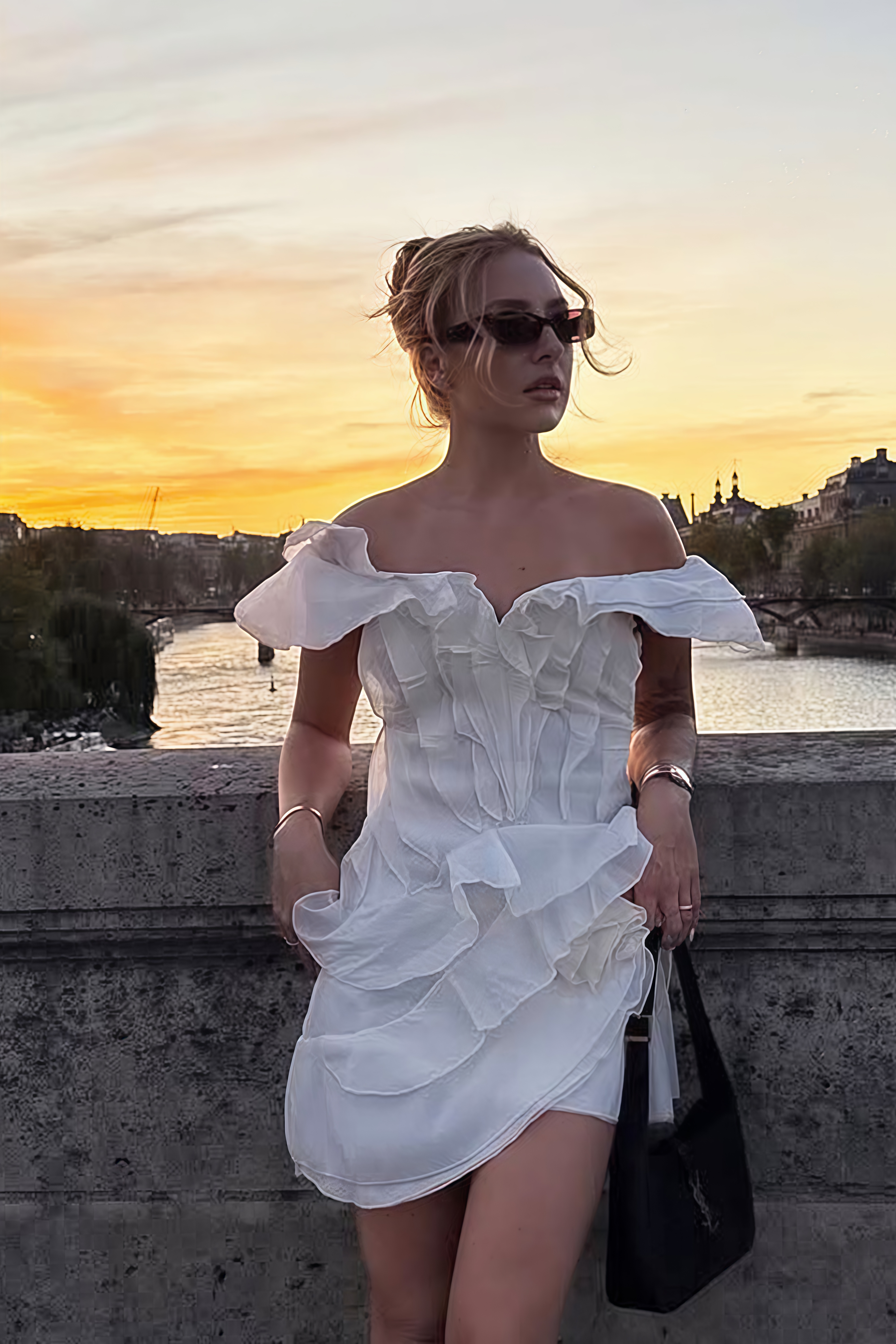 Hélène faux-flower layered ruffled mini dress