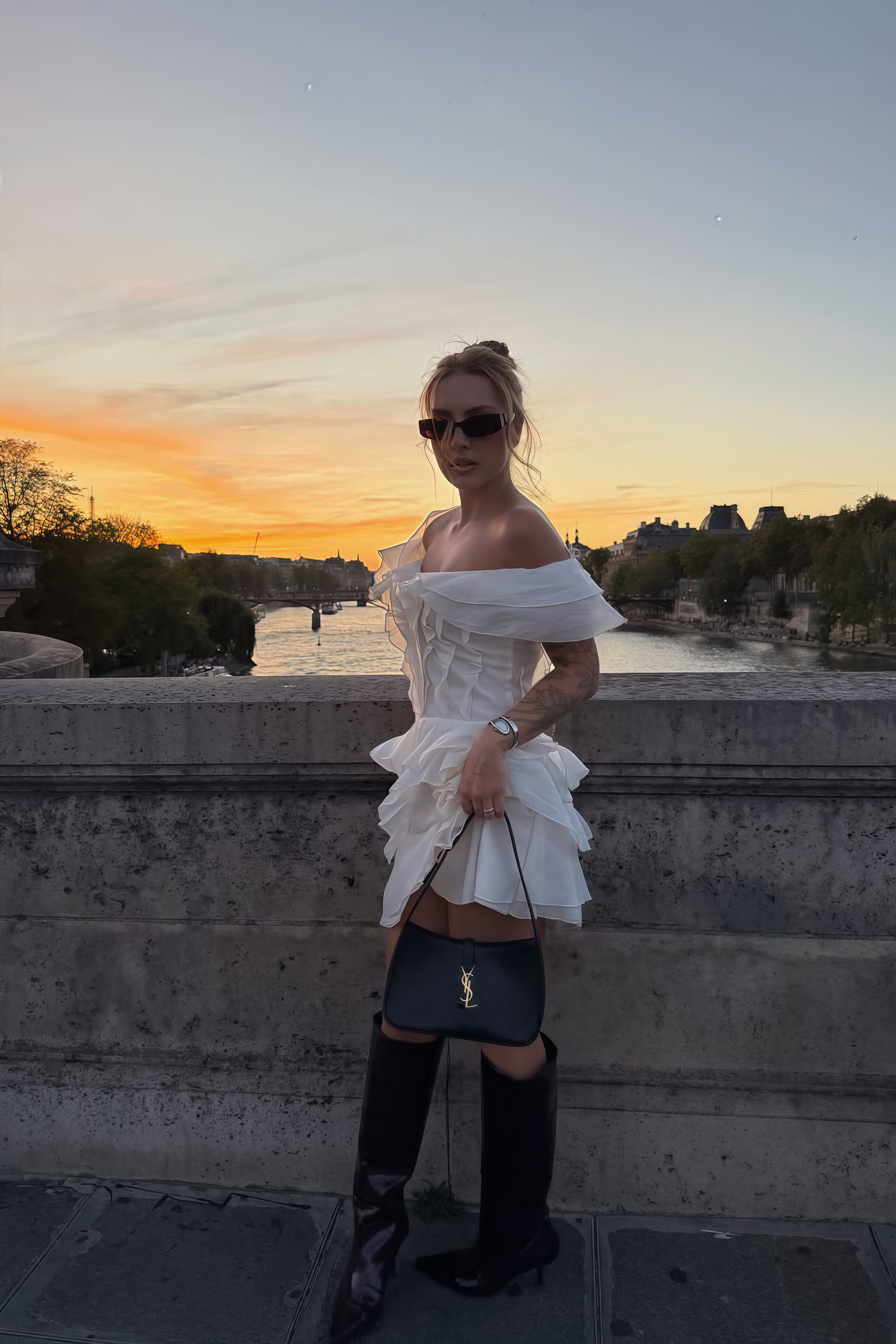 Hélène faux-flower layered ruffled mini dress