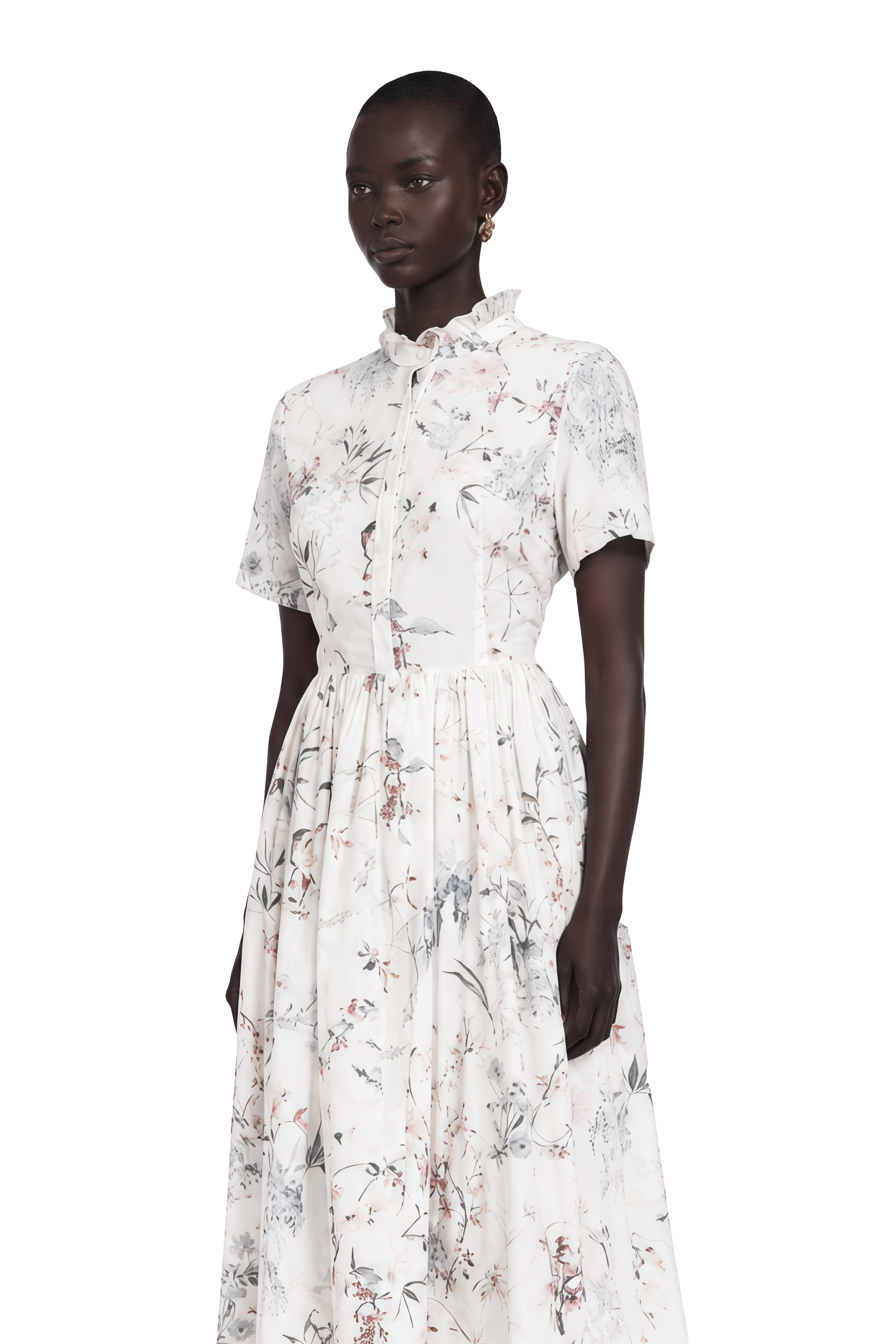 Héloïse White Floral Print Summer Midi Dress