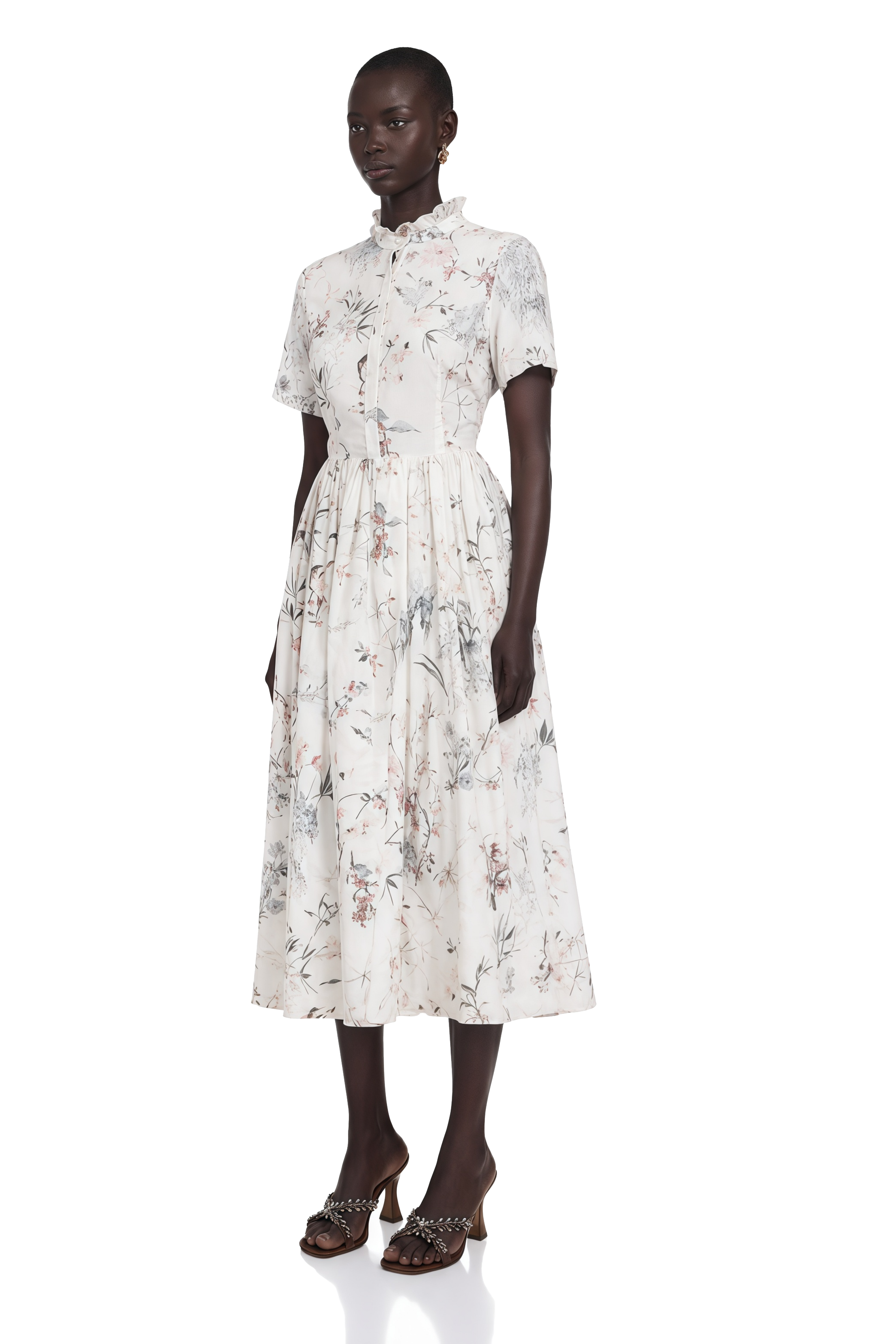 Héloïse White Floral Print Summer Midi Dress