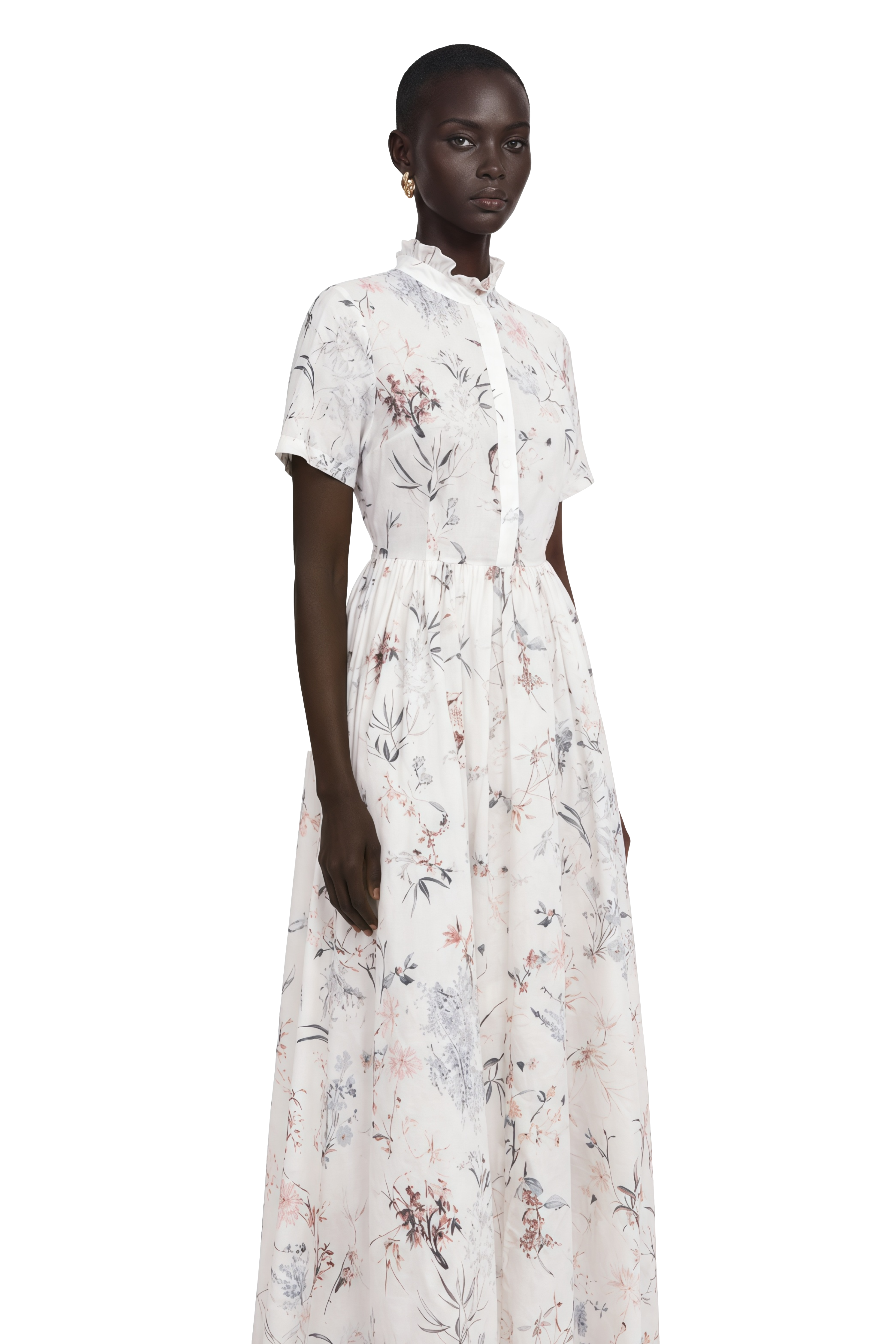 Héloïse White Floral Print Summer Midi Dress