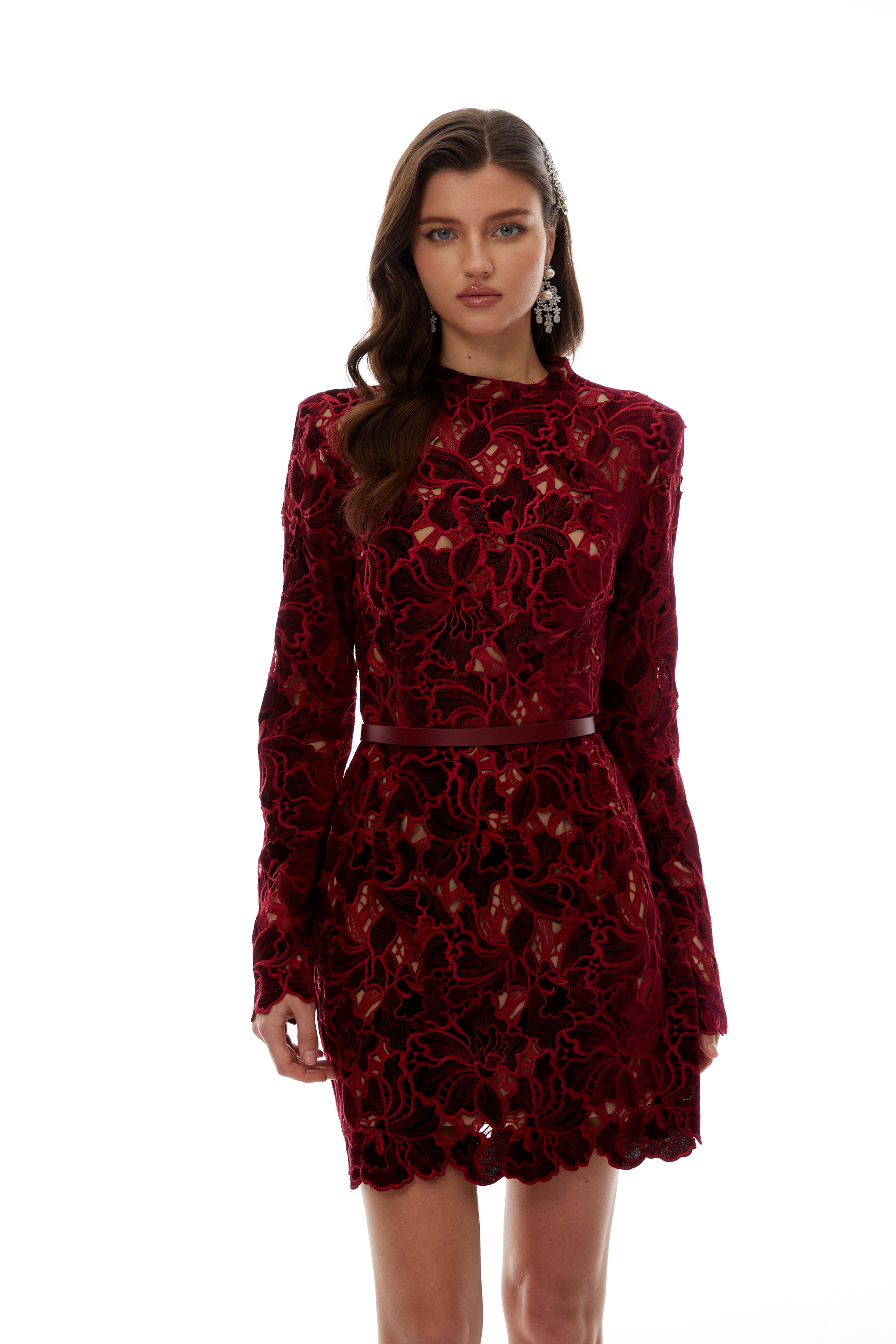 Red Floral Embroidered Mini Dress