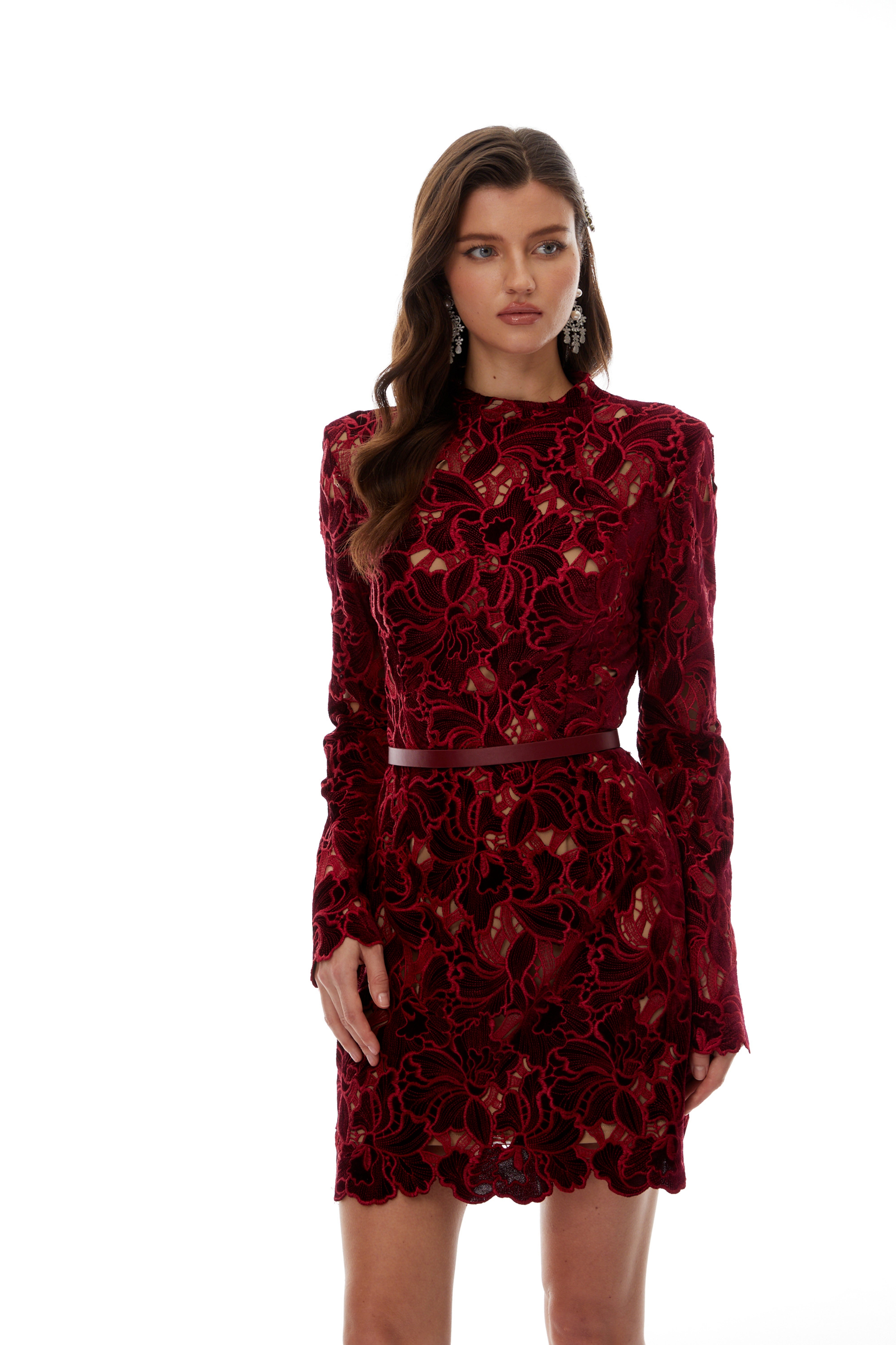 Red Floral Embroidered Mini Dress