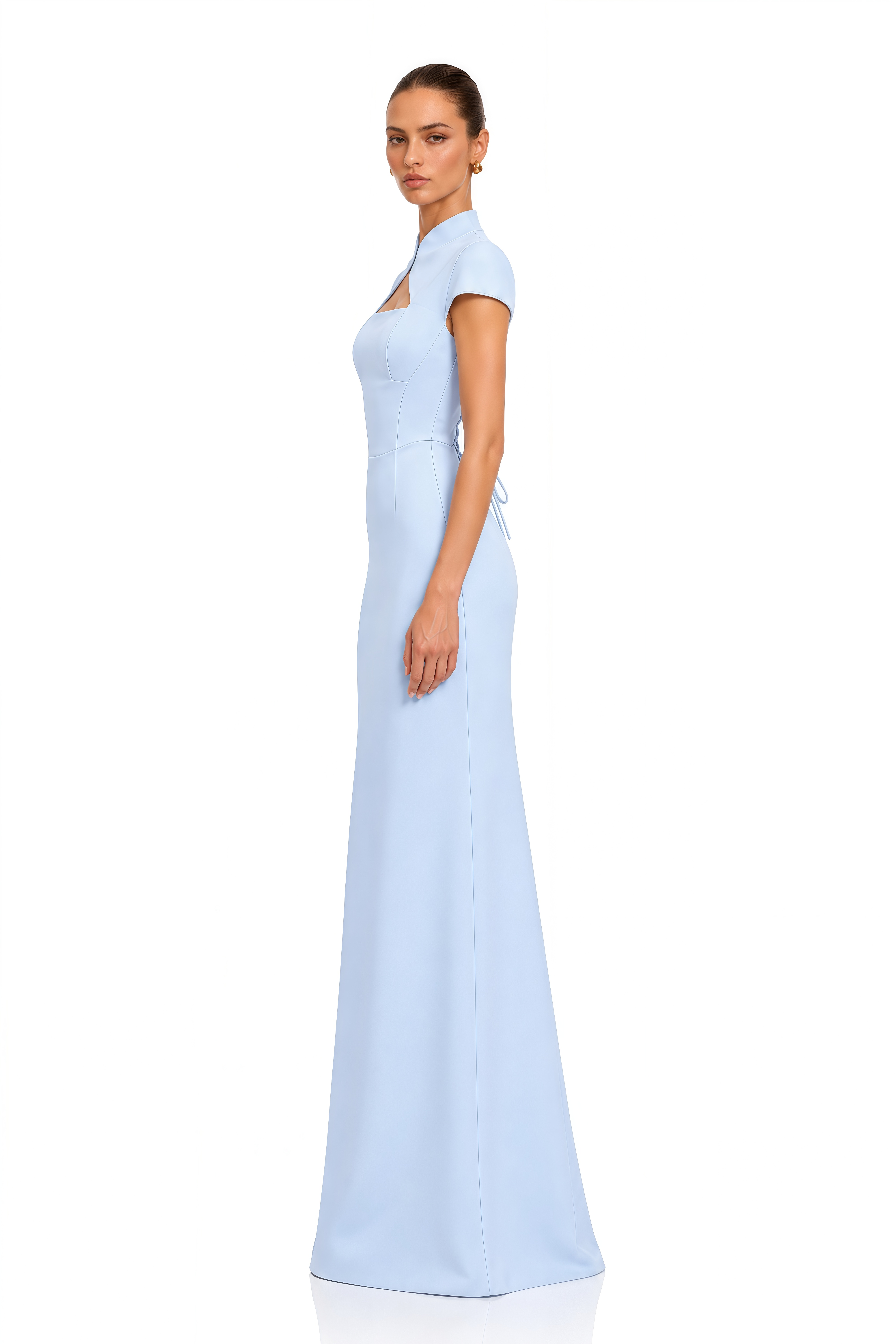 Haisley Light Blue Cut-Out Lace-Up Maxi Dress