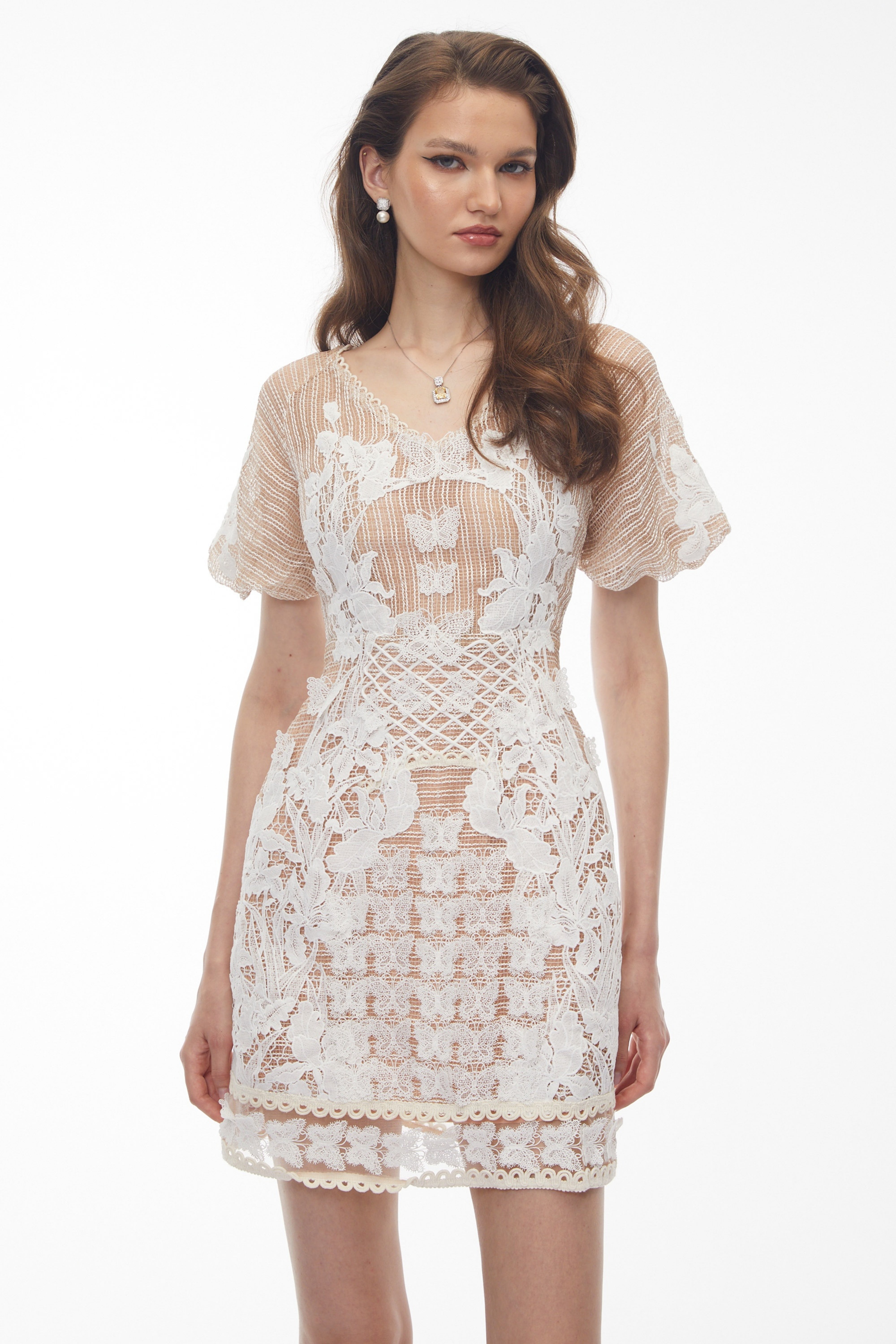 Lace Mini Dress with Butterfly Appliqué