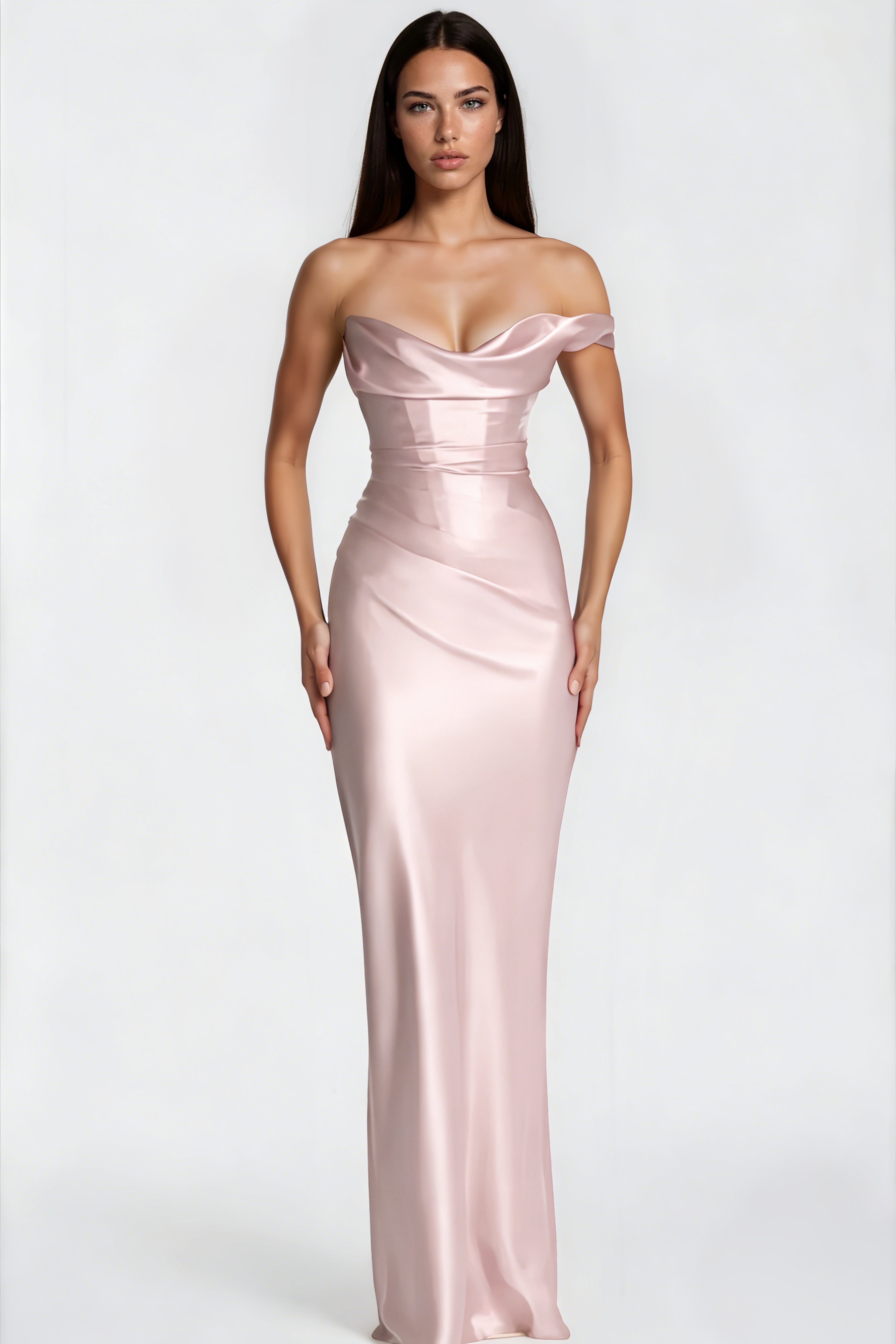 Pink One Shulder Satin Maxi Dress