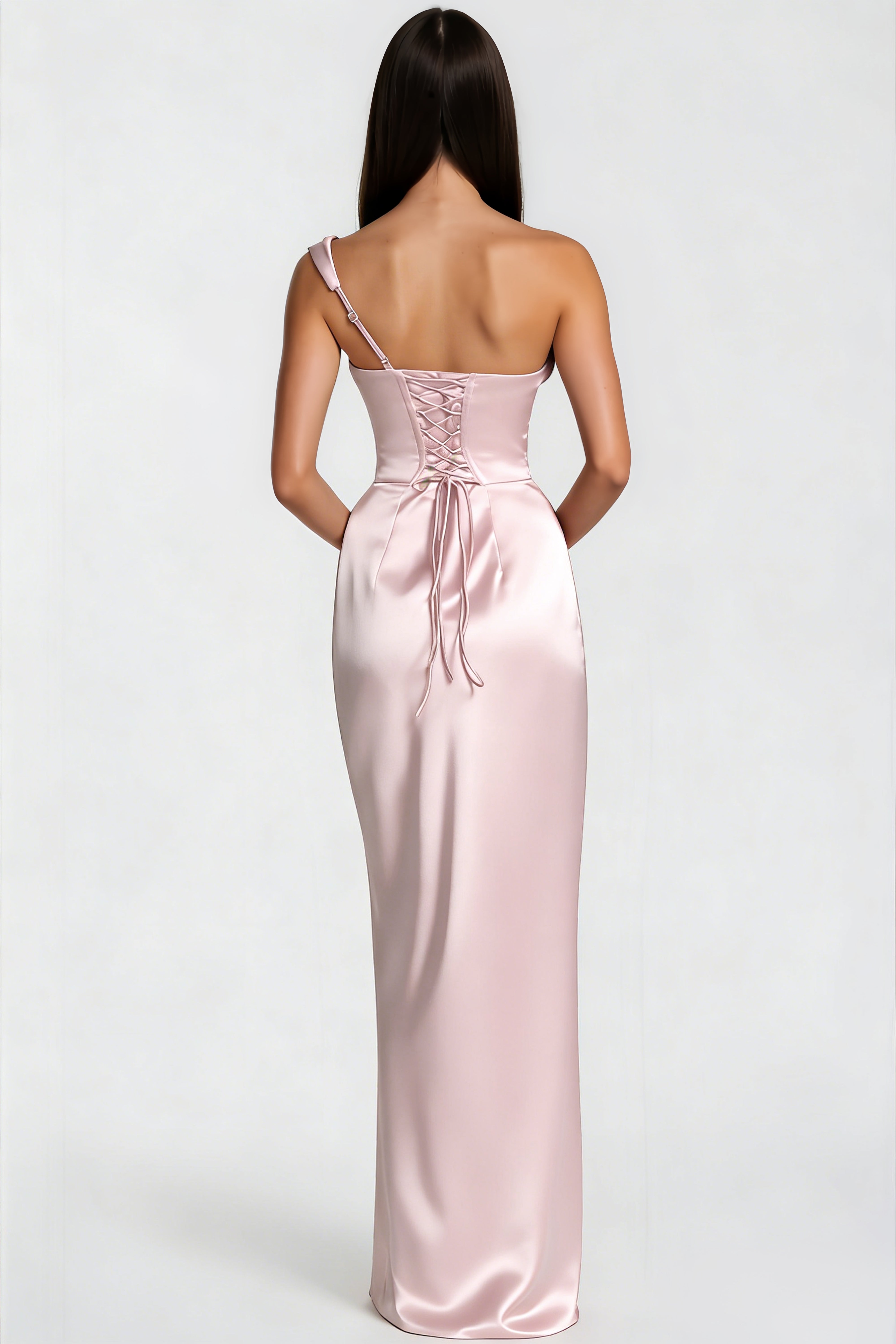 Pink One Shulder Satin Maxi Dress