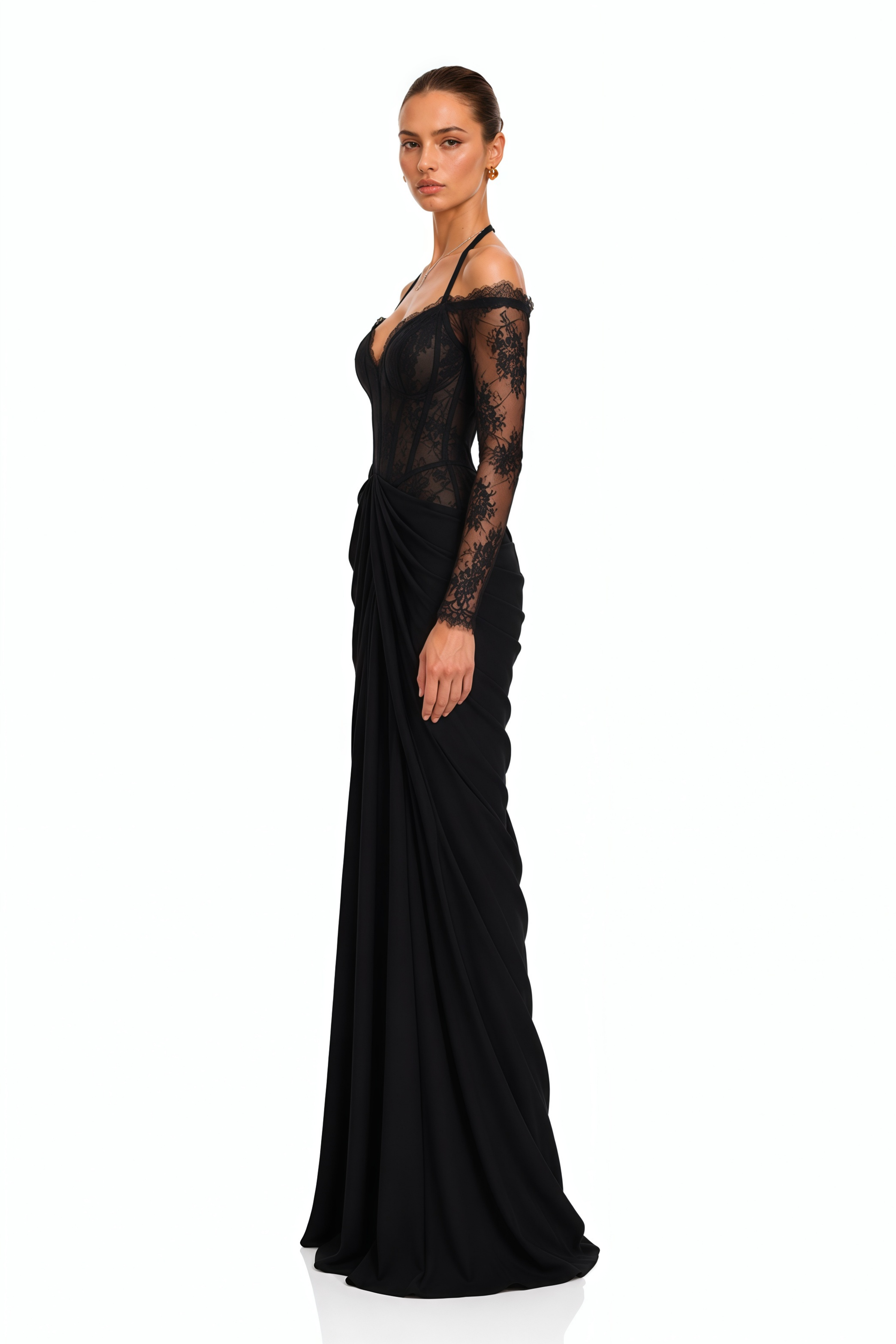 Harriet Black Lace Corset Long Sleeve Maxi Dress