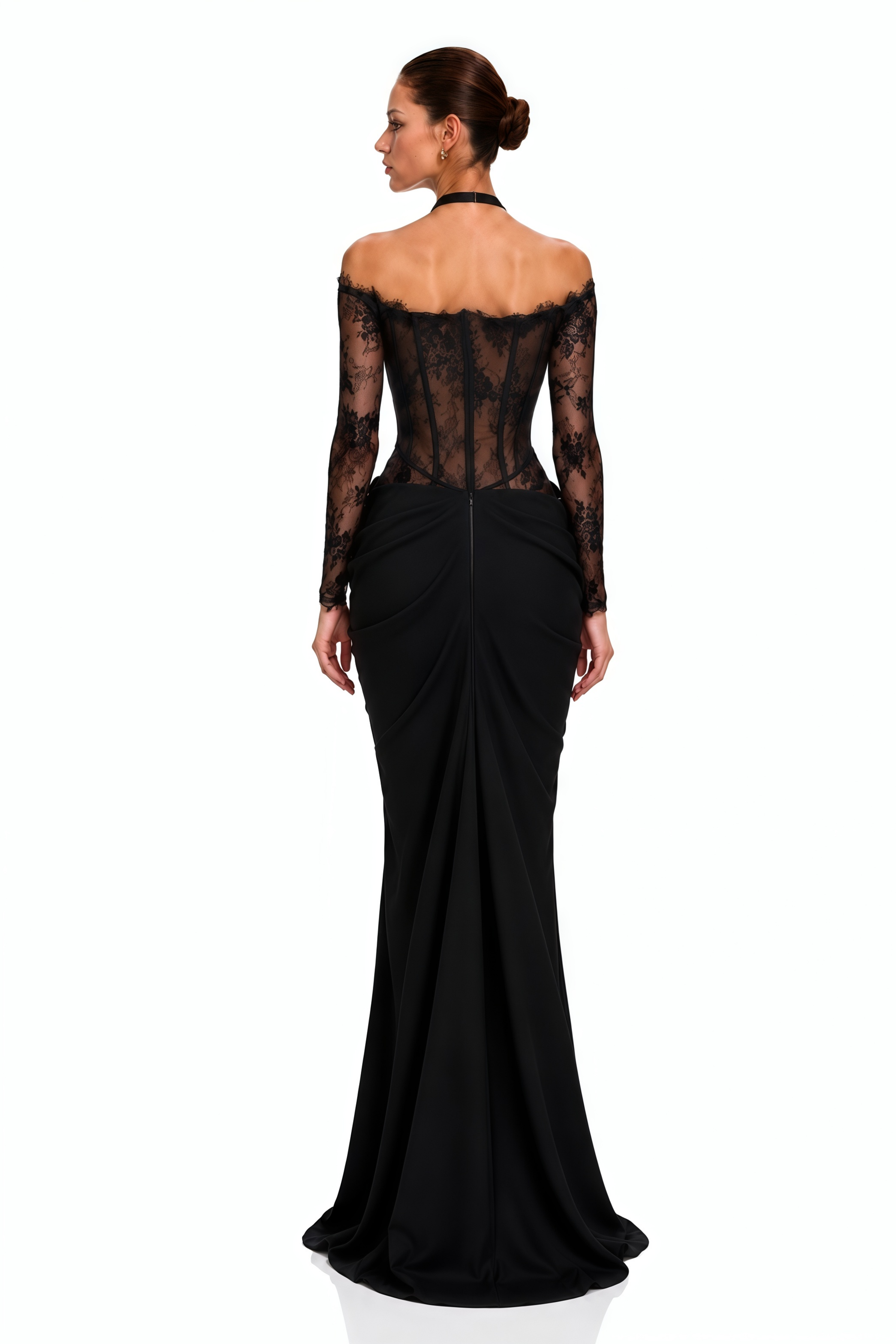 Harriet Black Lace Corset Long Sleeve Maxi Dress