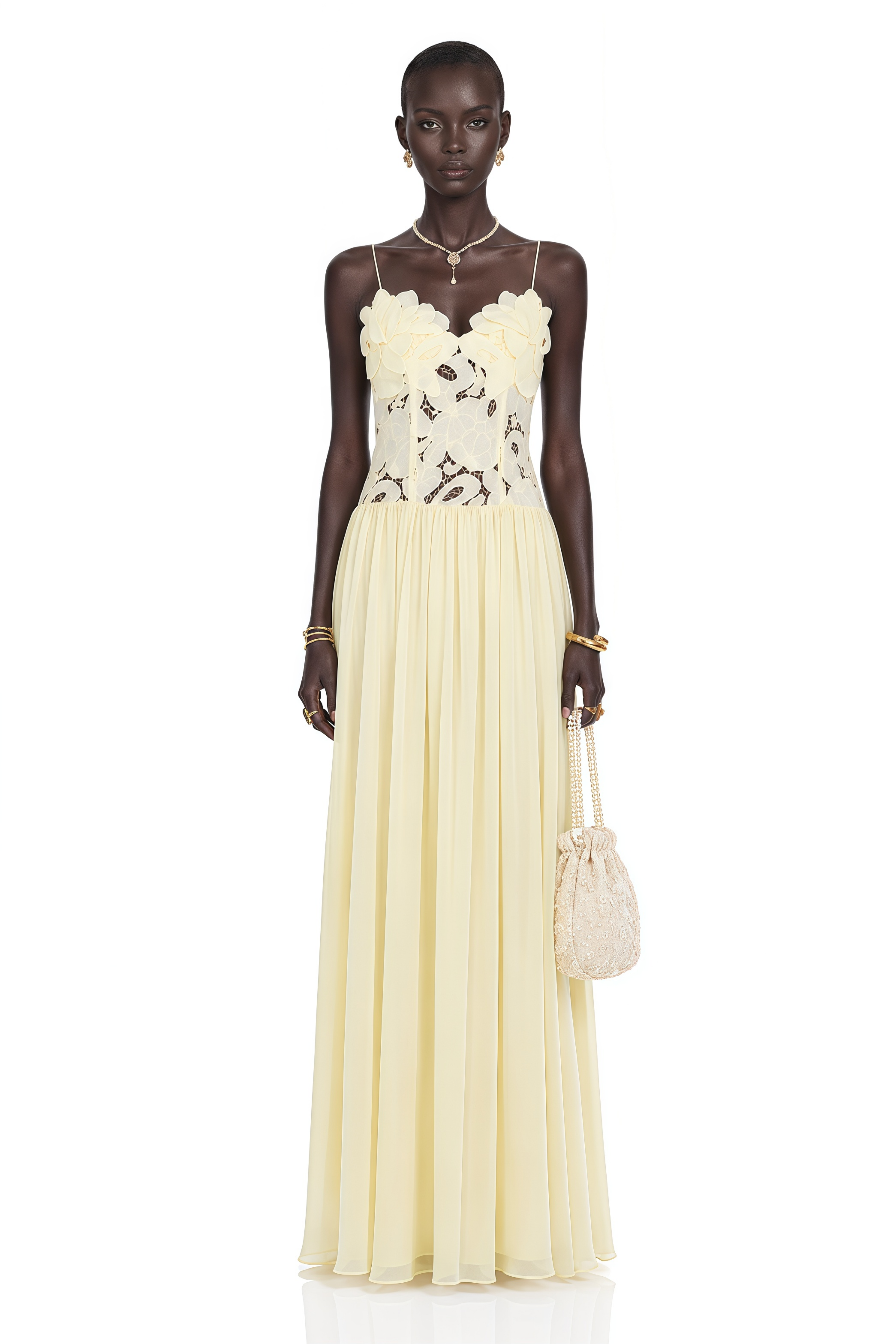 Harriet Yellow Floral Lace Cut-Out Maxi Dress