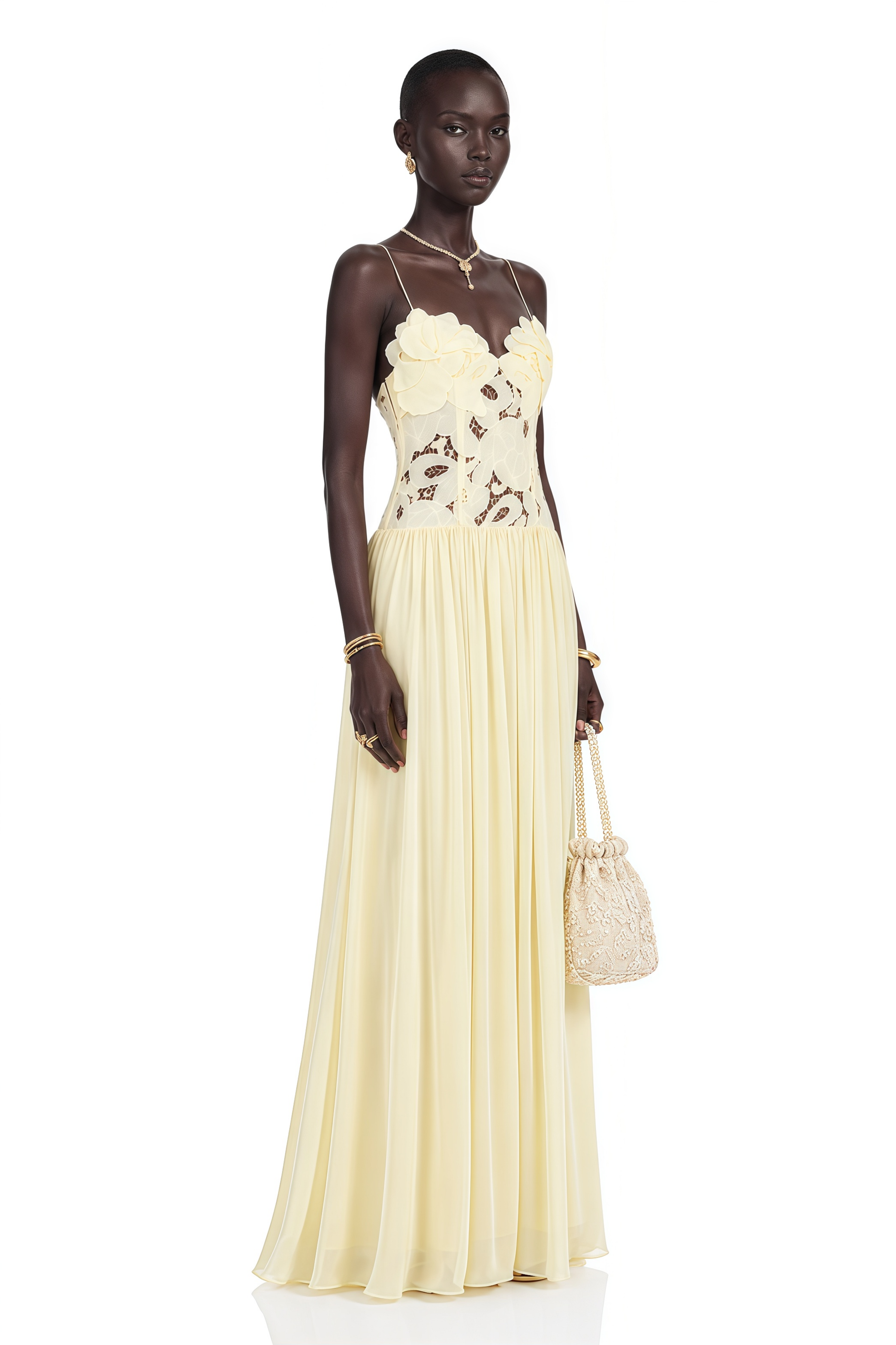 Harriet Yellow Floral Lace Cut-Out Maxi Dress