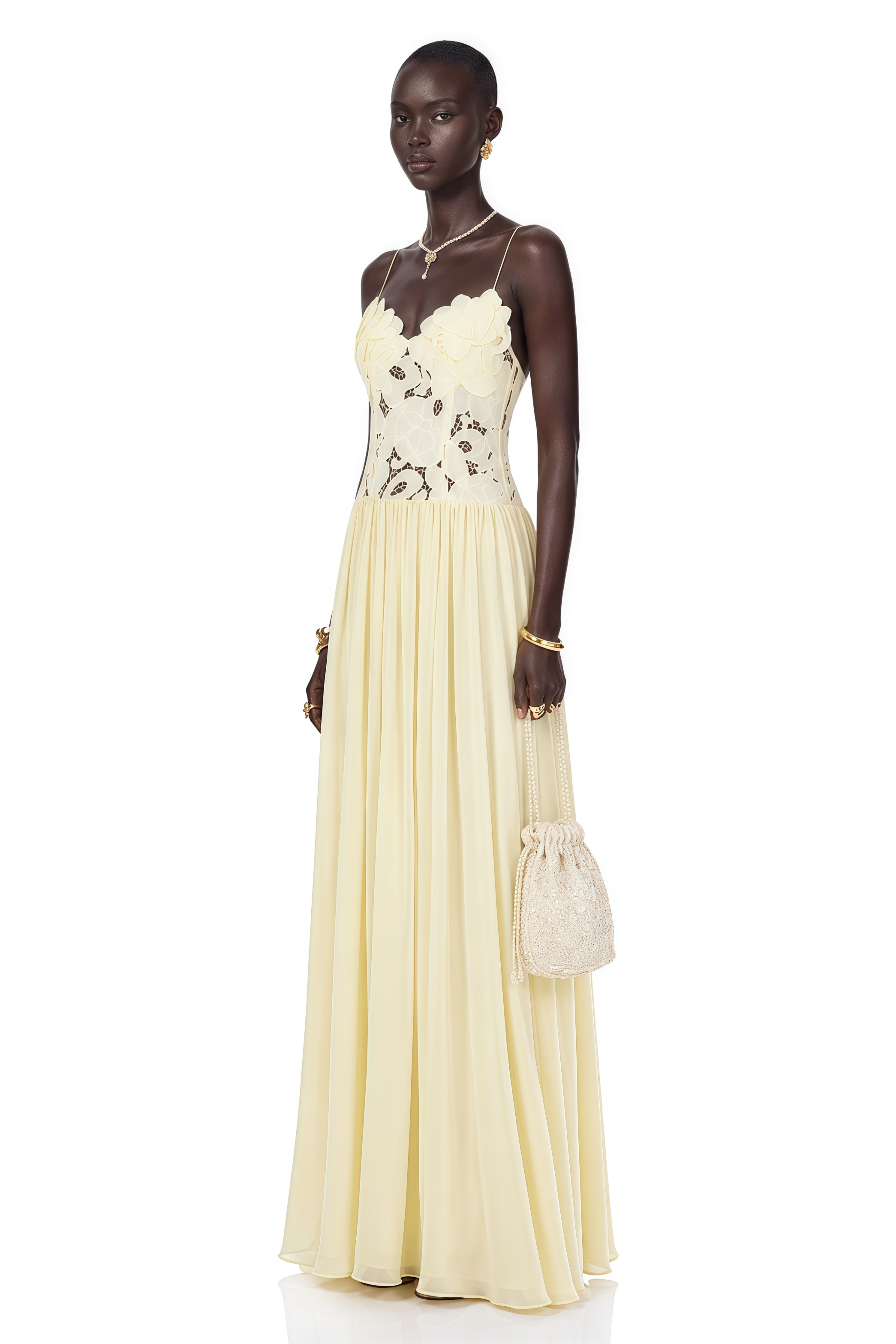 Harriet Yellow Floral Lace Cut-Out Maxi Dress