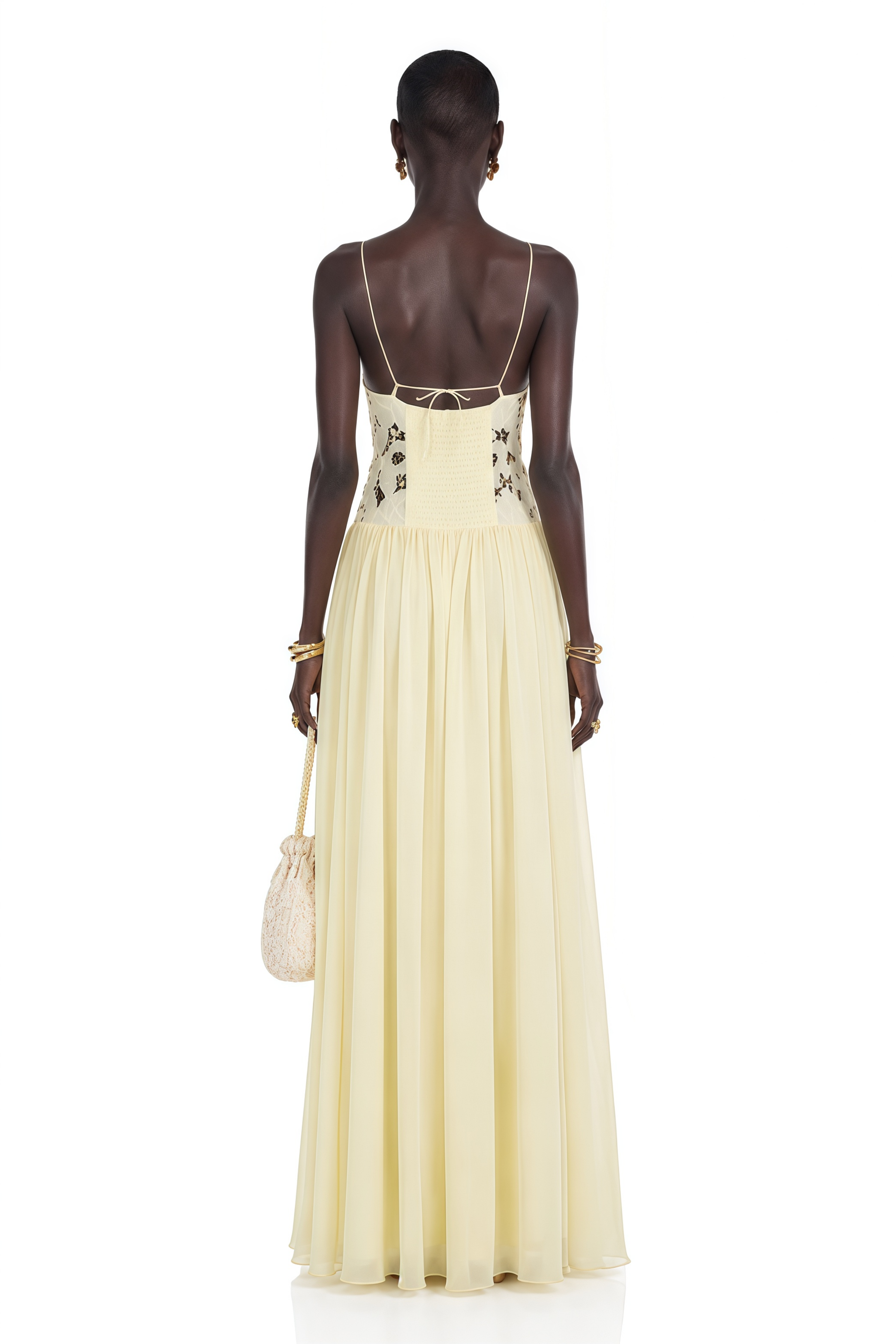 Harriet Yellow Floral Lace Cut-Out Maxi Dress