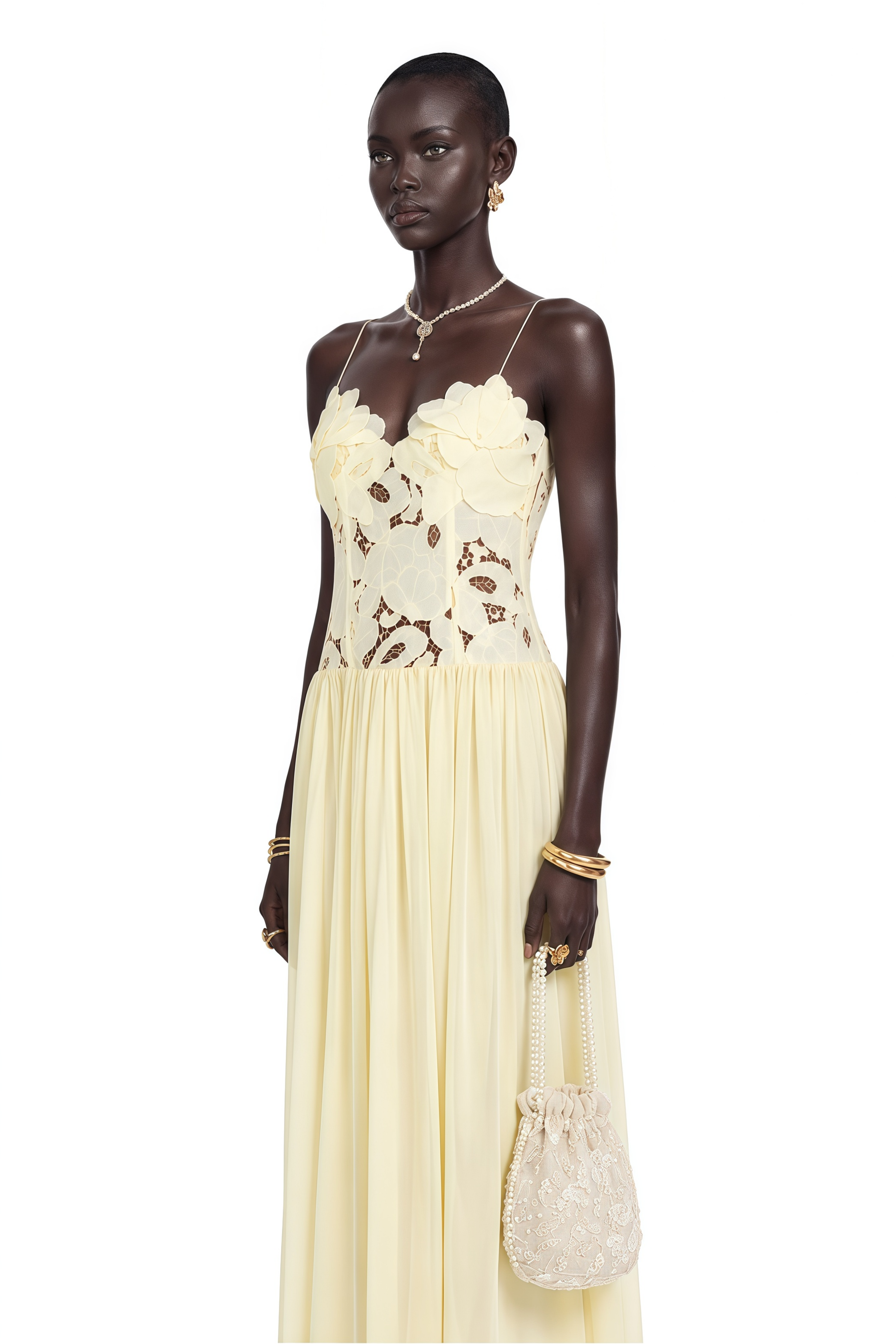 Harriet Yellow Floral Lace Cut-Out Maxi Dress