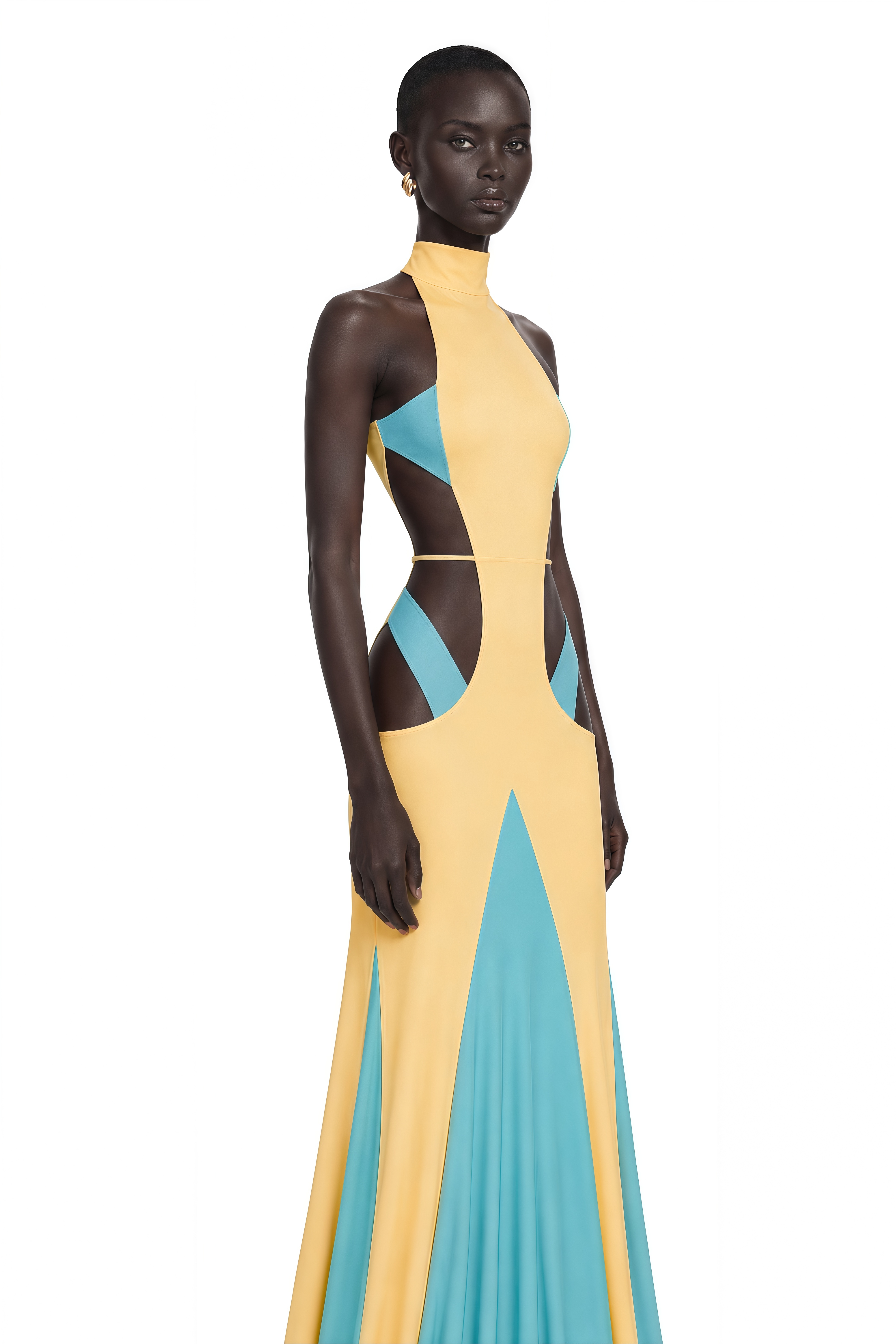 Haylee Yellow Color-Block Cut-Out Maxi Dress