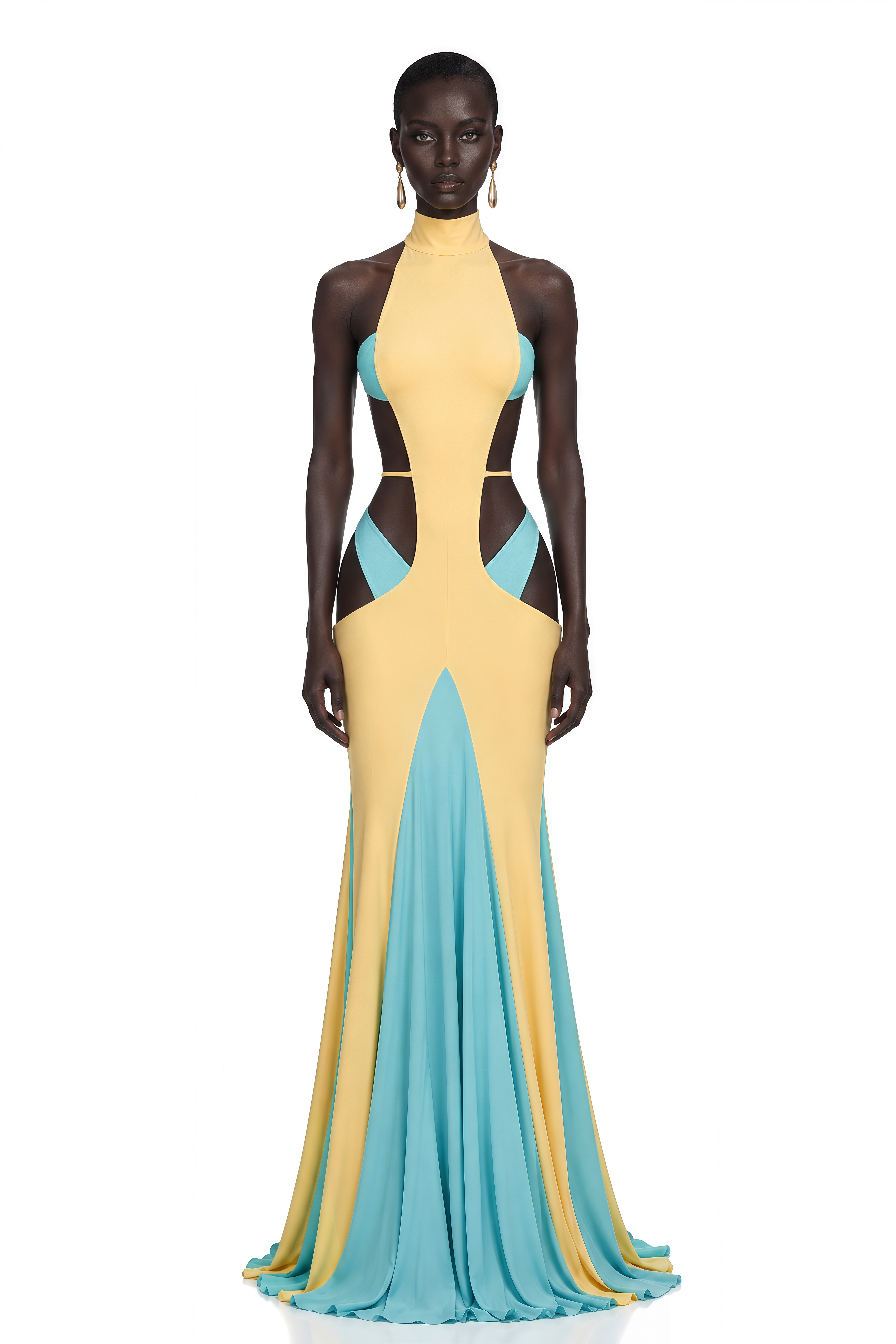 Haylee Yellow Color-Block Cut-Out Maxi Dress