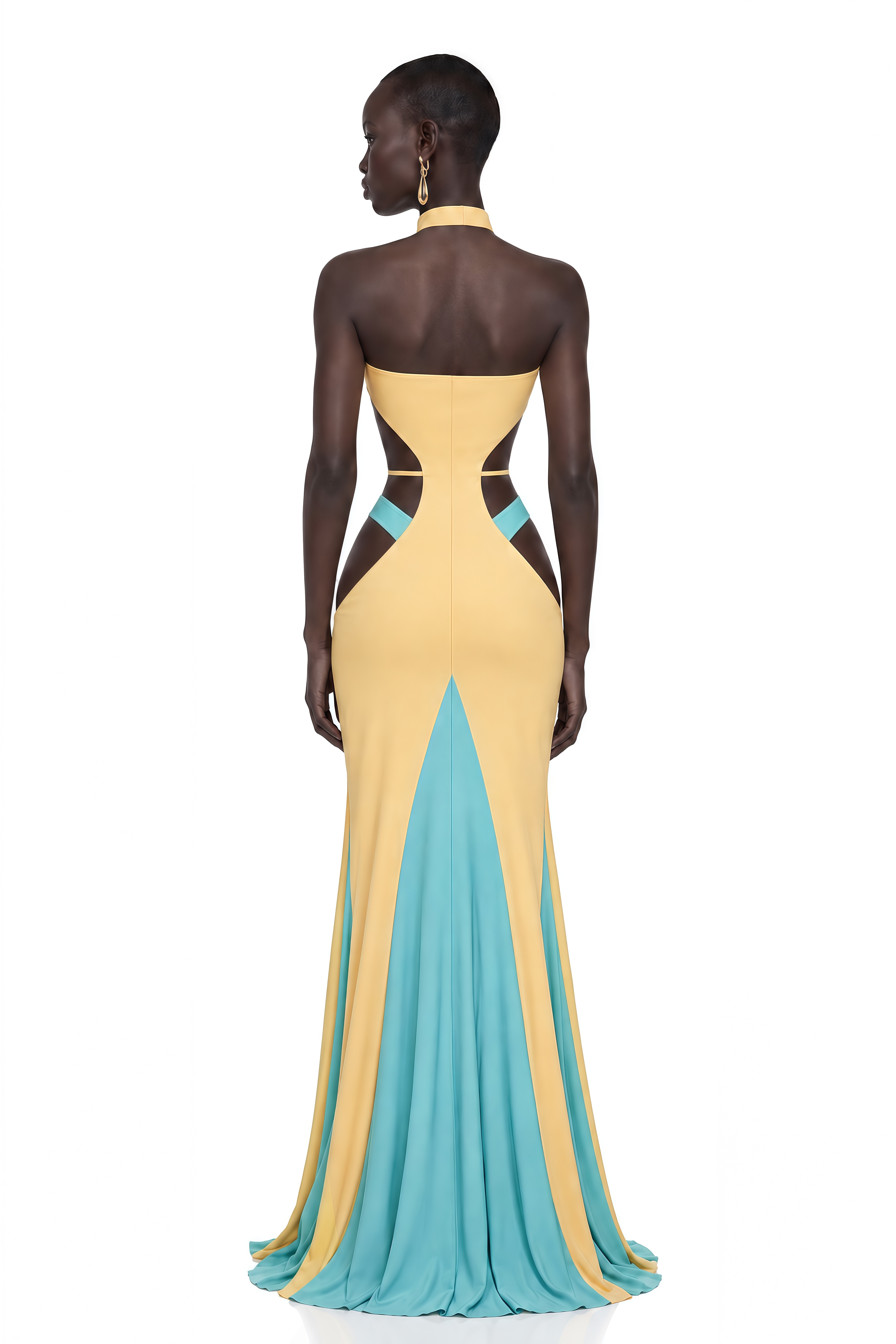 Haylee Yellow Color-Block Cut-Out Maxi Dress