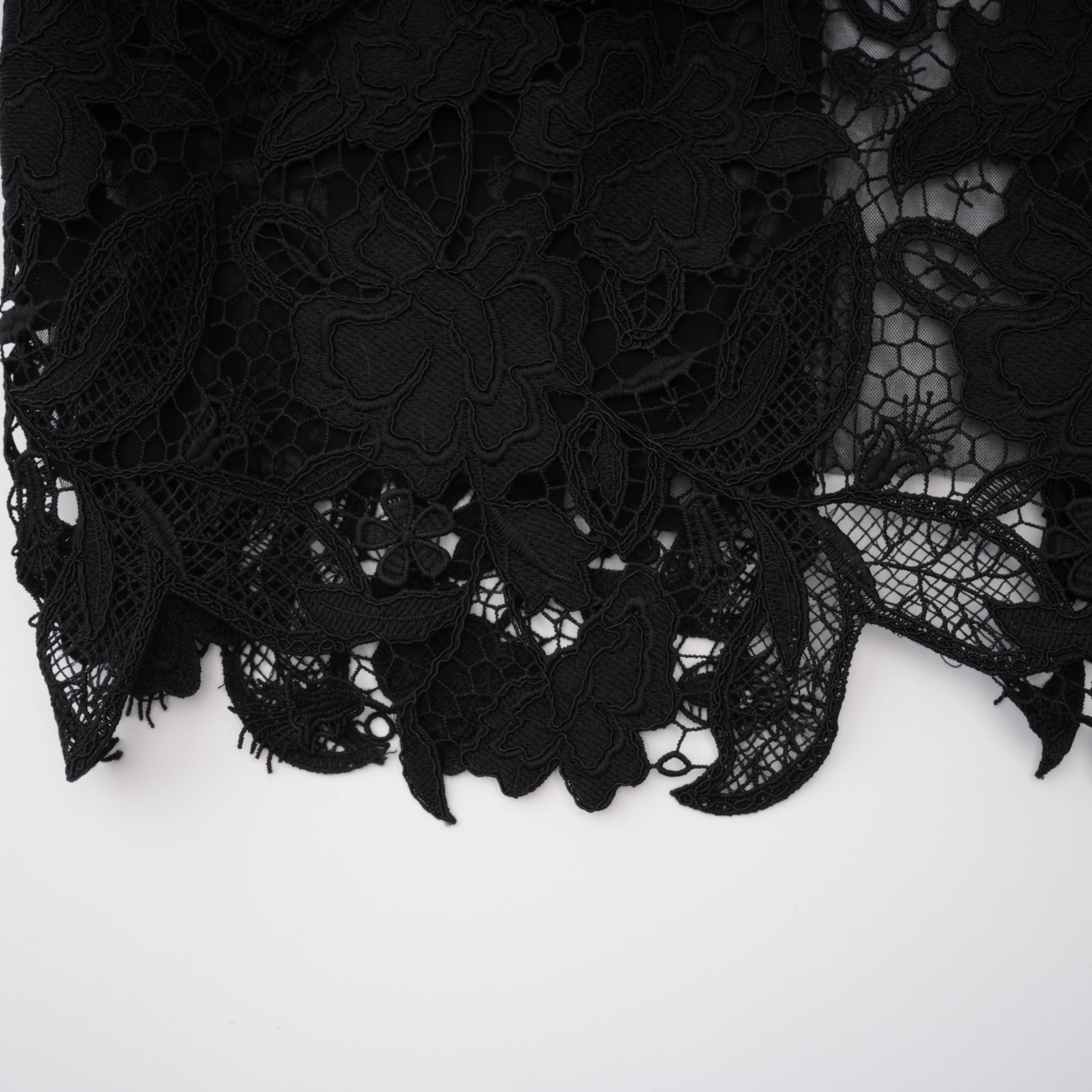 Black Floral Lace Off-the-Shoulder Maxi Dress with Choker Neck and Sheer Hem