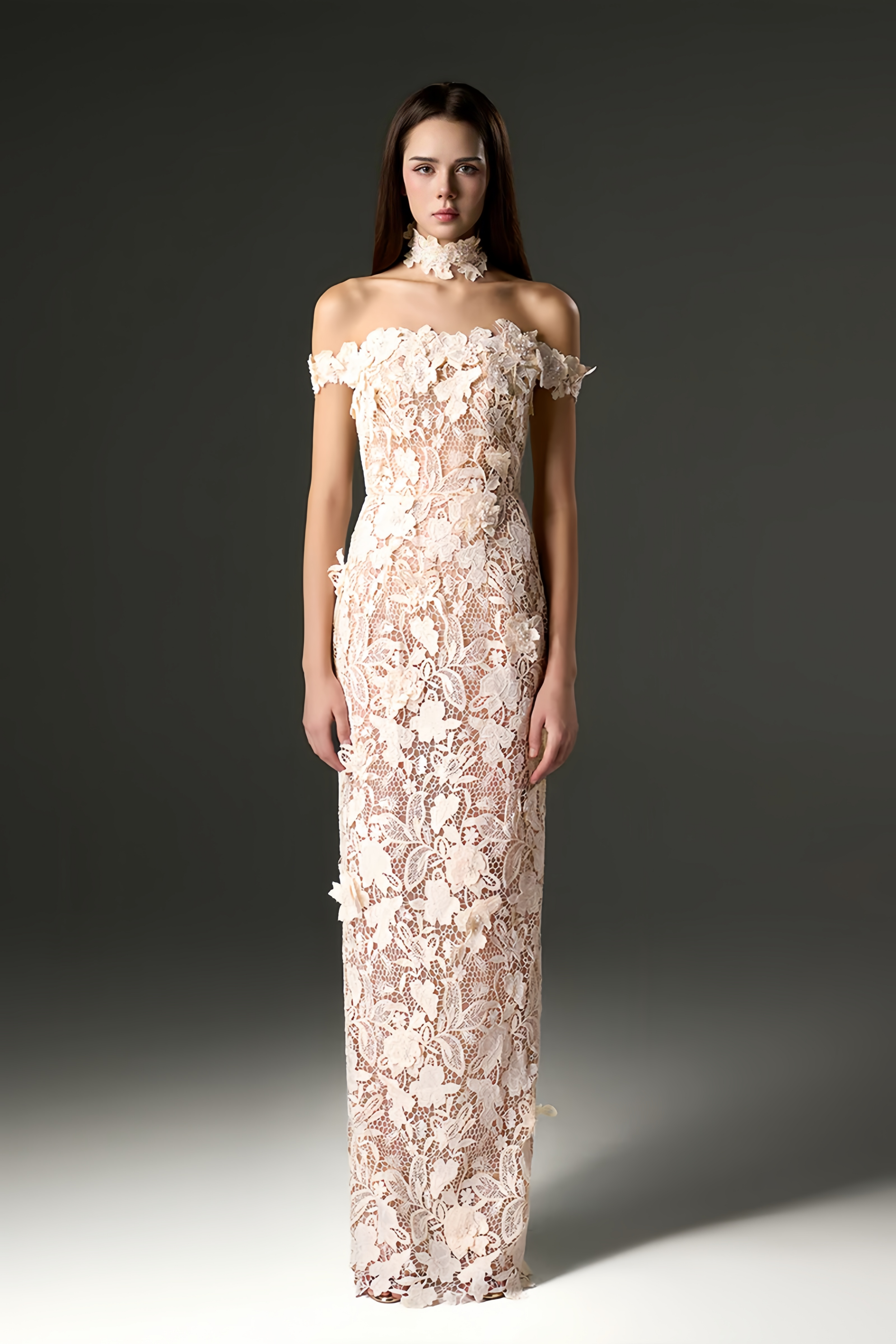 Off-Shoulder Floral Lace Appliqués Dress