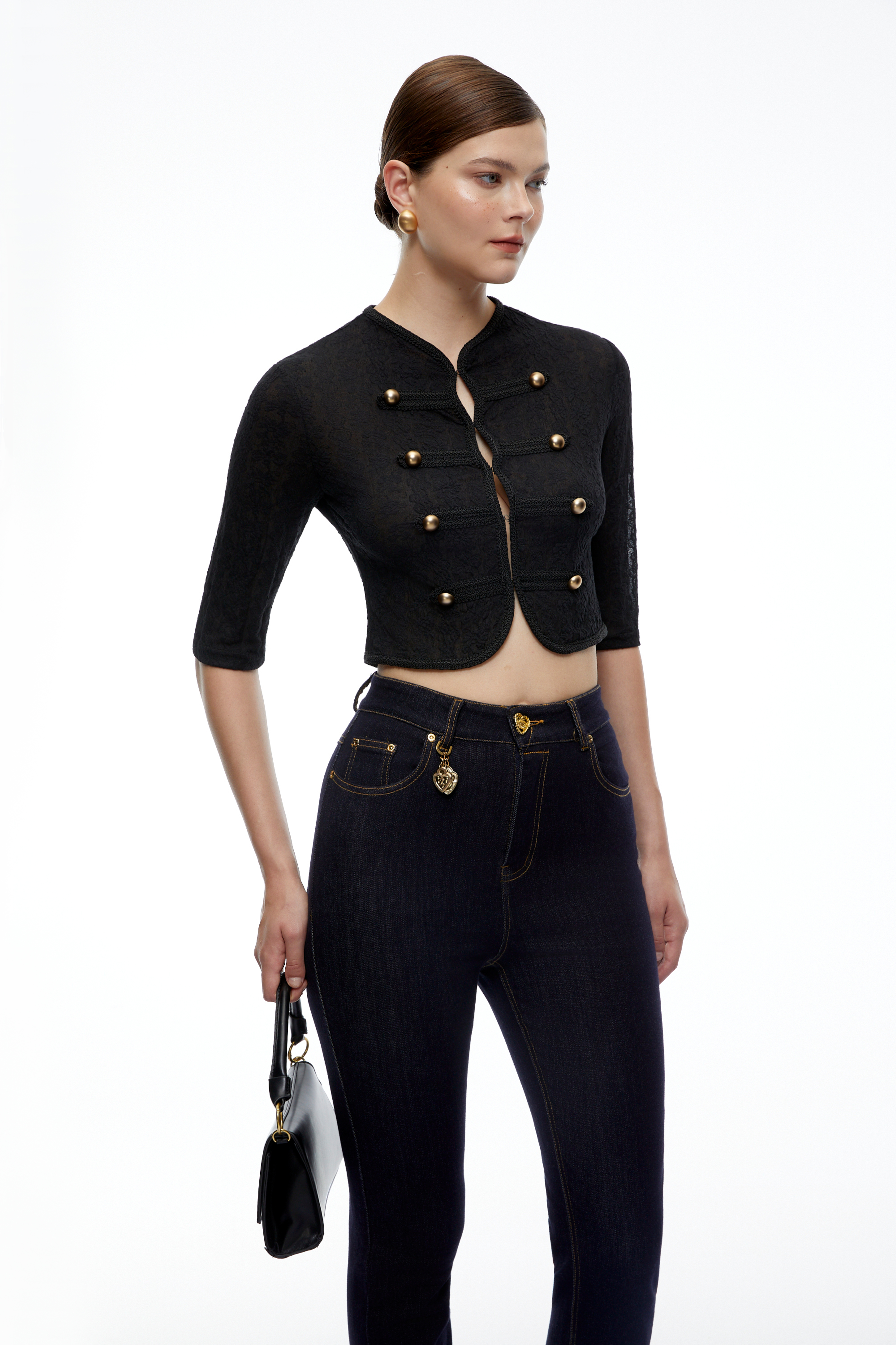 Helena Black Lace Cropped Jacket
