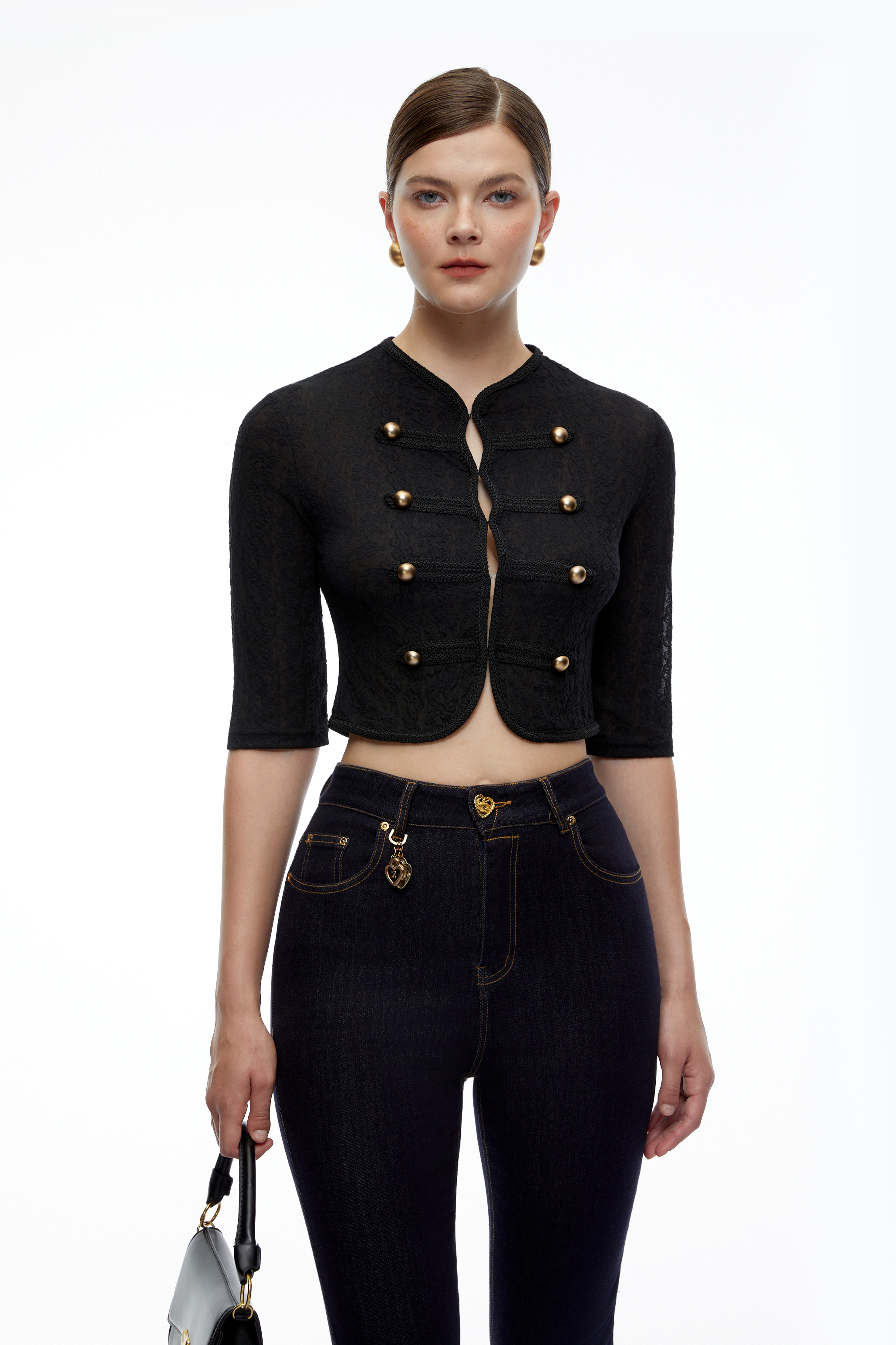 Helena Black Lace Cropped Jacket